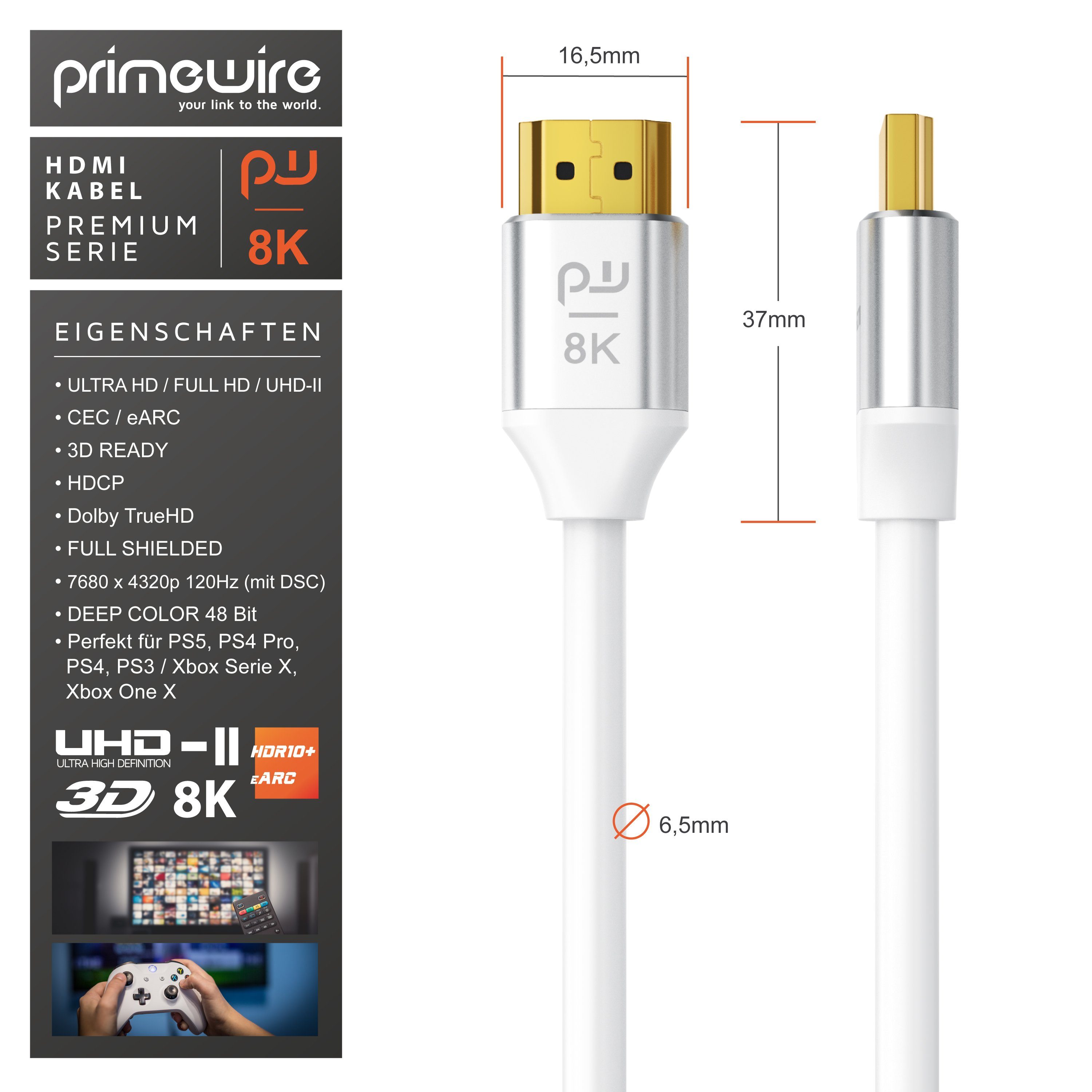 Primewire 8K Premium Ultra High Speed 7680 x 4320 @ 120 Hz mit DSC - 1m HDMI-Kabel, 2.1, HDMI Typ A (100 cm), 48 Gbit/s Bandbreite, eARC, CEC, HDCP, für Gaming, – Bild 4 von 5