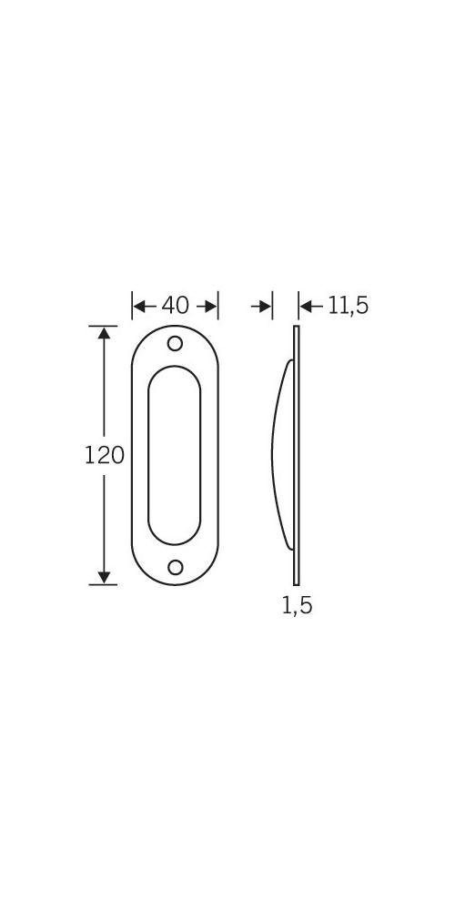 Schiebetürmuschel Aluminium 40 mm oval Türgriff mm Breite F2 120 neusilberfarbig FSB Länge / 4212 blind 42