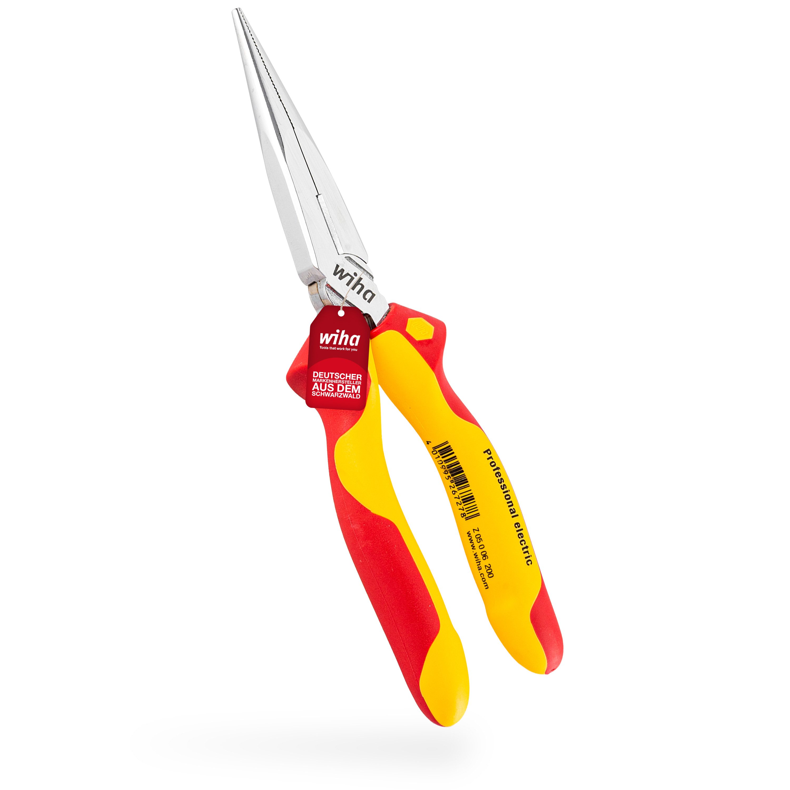 Wiha Flachrundzange Professional electric (26727), 200 mm, mit Schneide, gerade Form, Zange für Elektriker, VDE geprüft