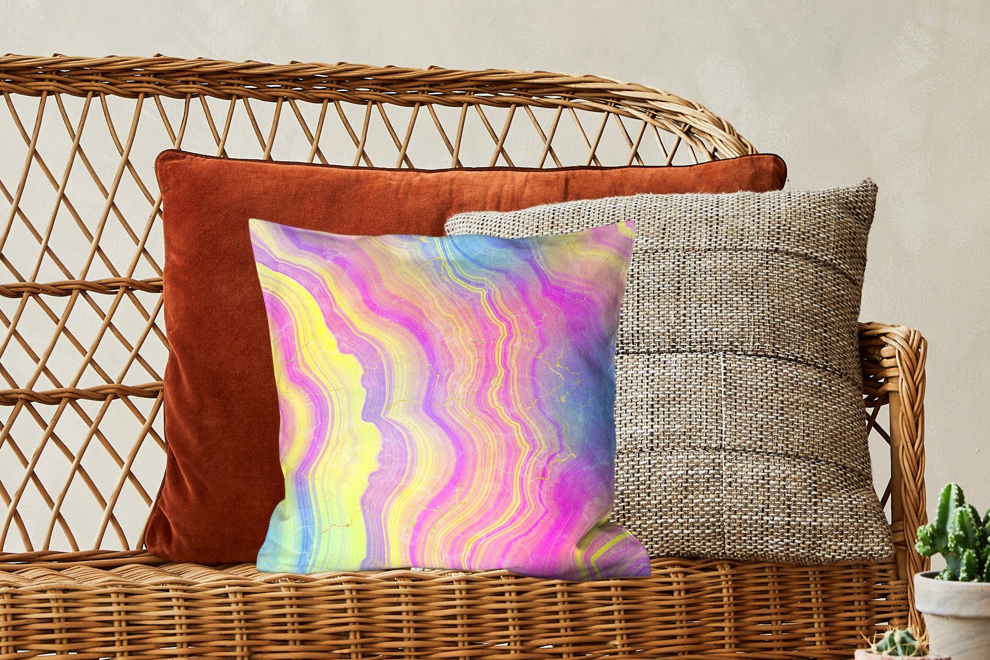 Edelsteine, Achat - Dekokissen Neon Füllung Sofakissen Regenbogen - Zierkissen - Wohzimmer, Schlafzimmer, für mit MuchoWow Deko,