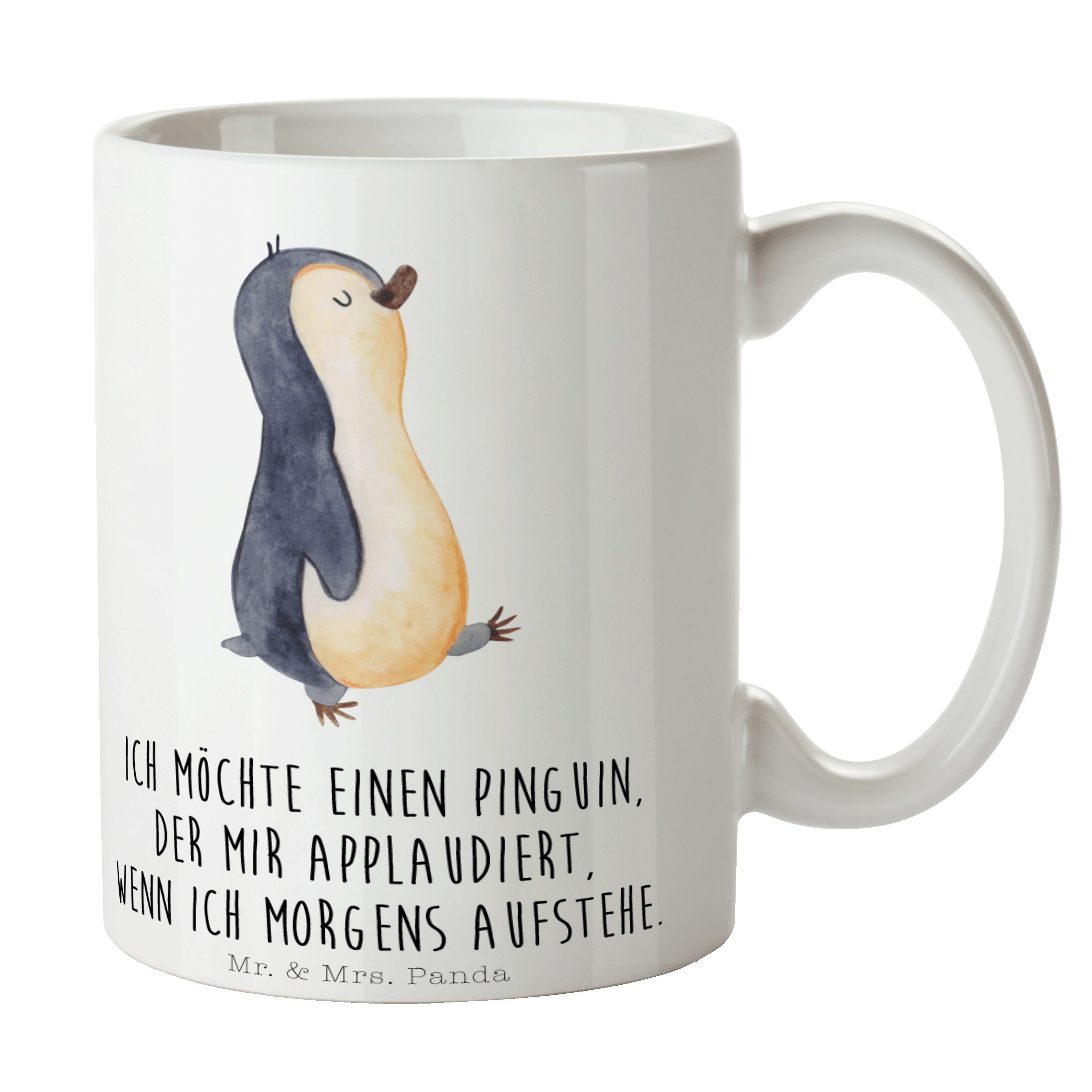 Mr. & Mrs. Panda Tasse Pinguin marschierend - Weiß - Geschenk, spazieren, Geschenk Tasse, Fa, Keramik