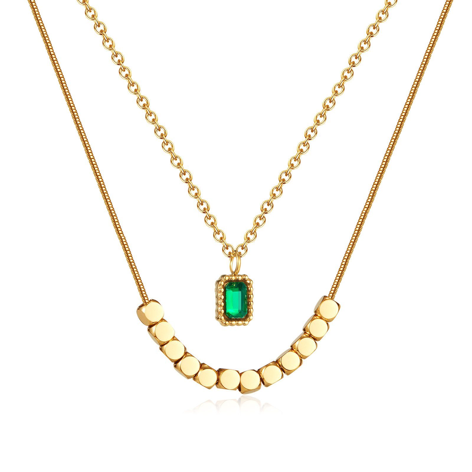 Haiaveng Gliederkette Goldene Geschichtet Ketten Halsketten mit Anhänger Kristall, Halsband Halskette für Frauen Mädchen Schmuck Geschenke