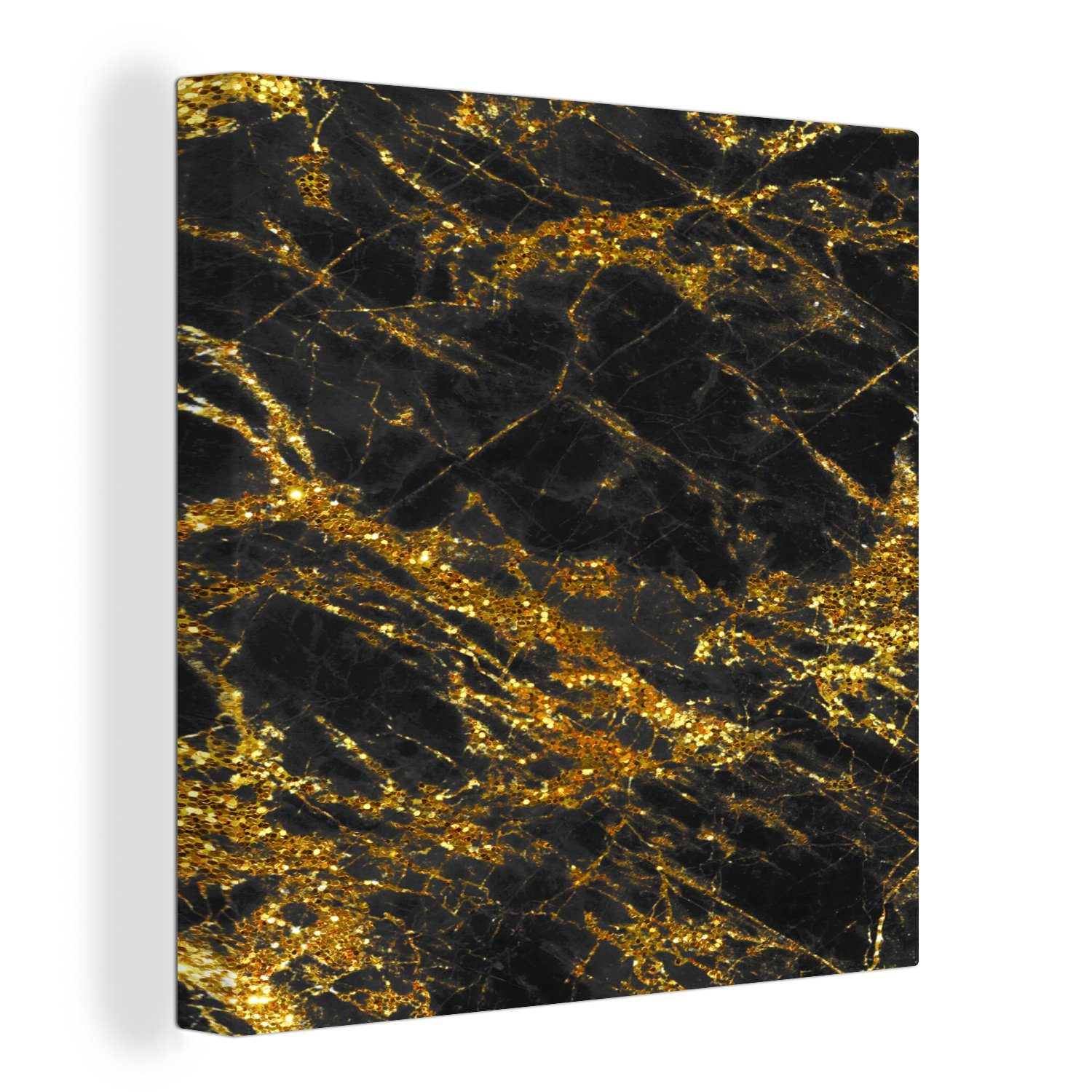 Schwarz Leinwandbild Schlafzimmer Marmor Glitter, Bilder Wohnzimmer - St), - - Gold Leinwand für (1 OneMillionCanvasses®