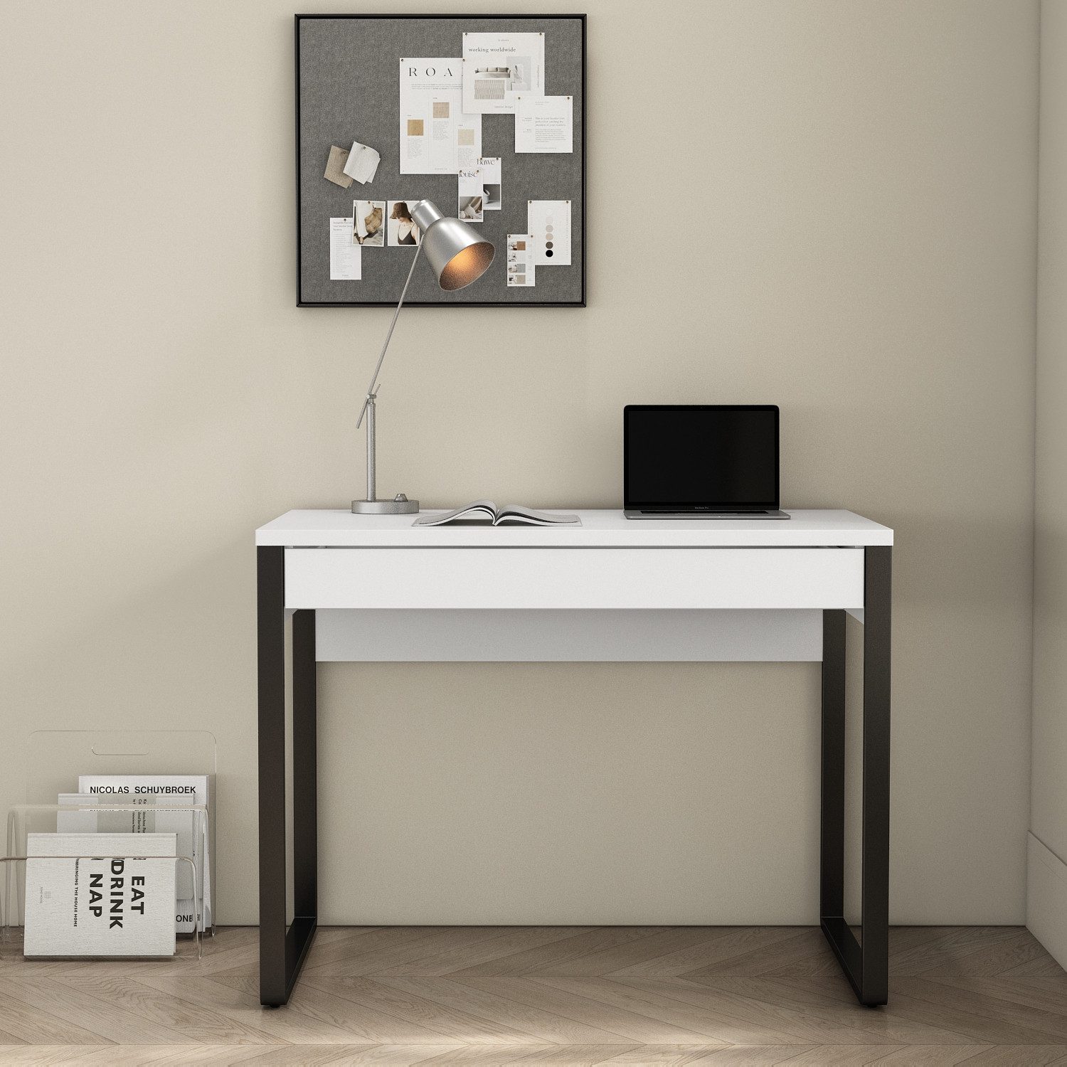 OTTO home Schreibtisch Moid, Computertisch im modernen Design, Breite 120/140/160 cm, mit Metallbeinen & Schublade