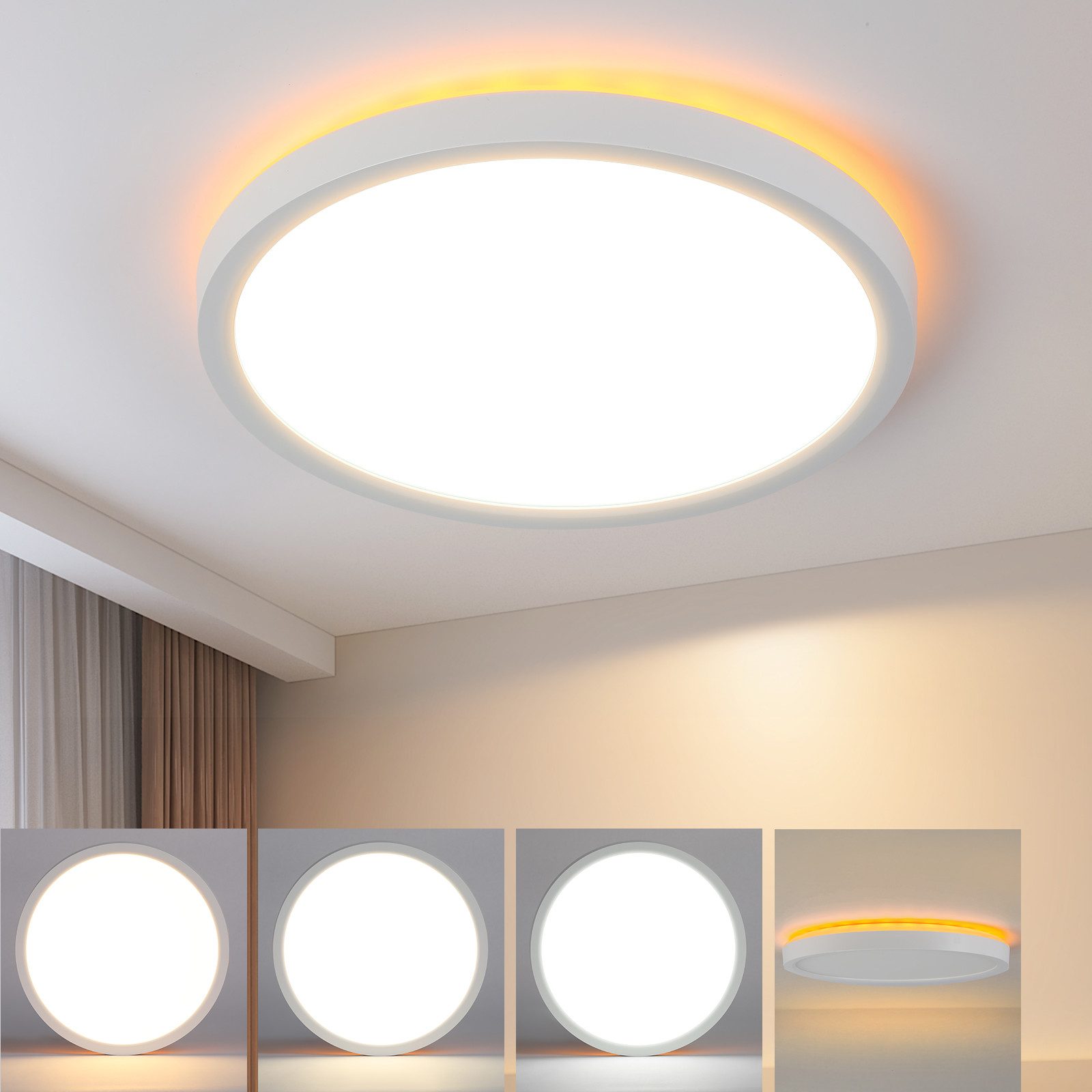 Nettlife LED Deckenleuchte Flach Schwarz 22cm 18W Dimmbar Runde Panel Deckenlampe, Dimmbar, LED fest integriert, Farbwechsler
