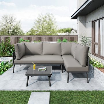 Celya Gartenlounge-Set aus Eisen,L-förmiges Gartenmöbel-Set, 2 Sofas und 1 Tisch