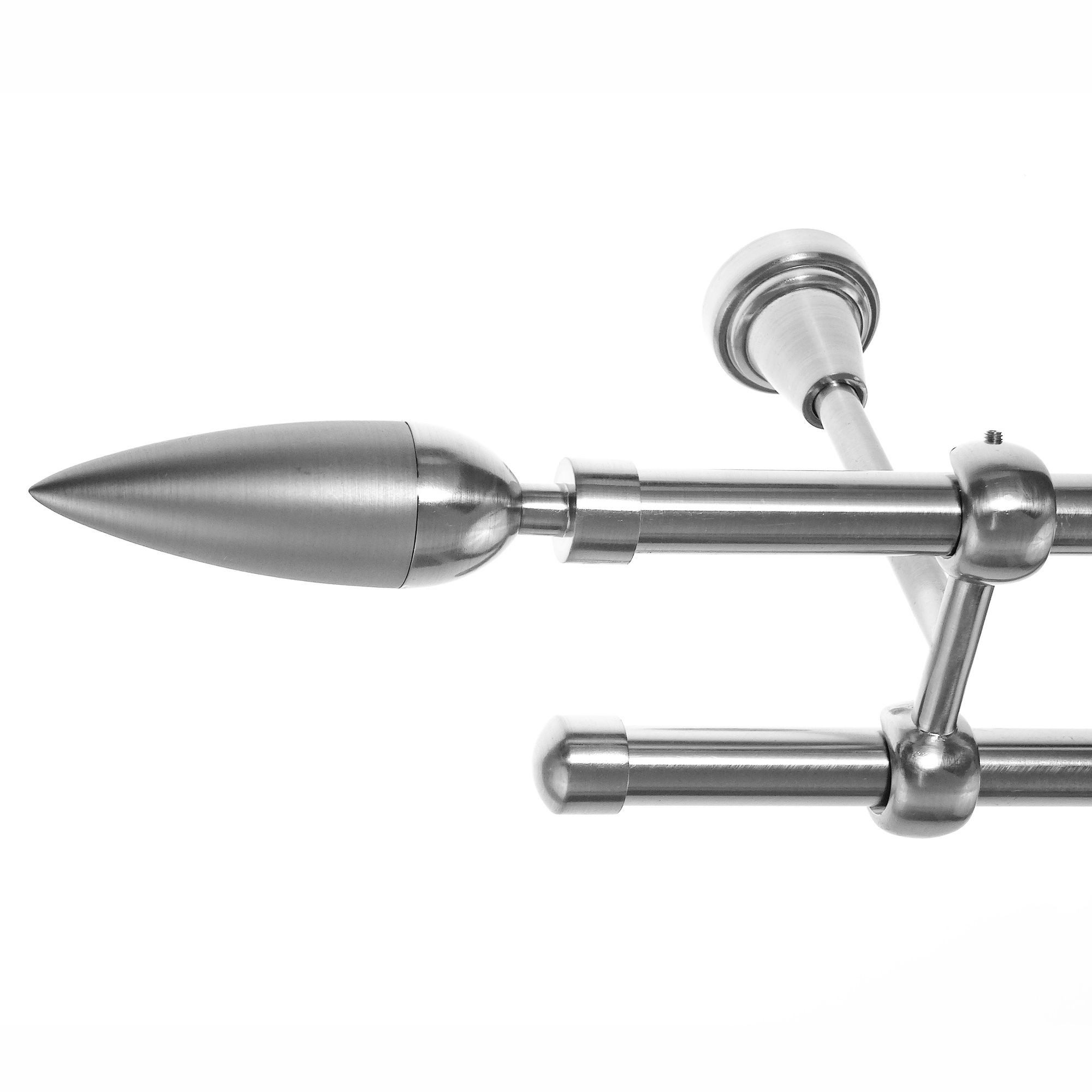 BASIT Gardinenstange Rohr Edelstahloptik 16 mm mit Deckenträgern 140 cm E10, Ø 16 mm, 2-läufig, verschraubt, Metall, D21 140 cm E10 Spitze