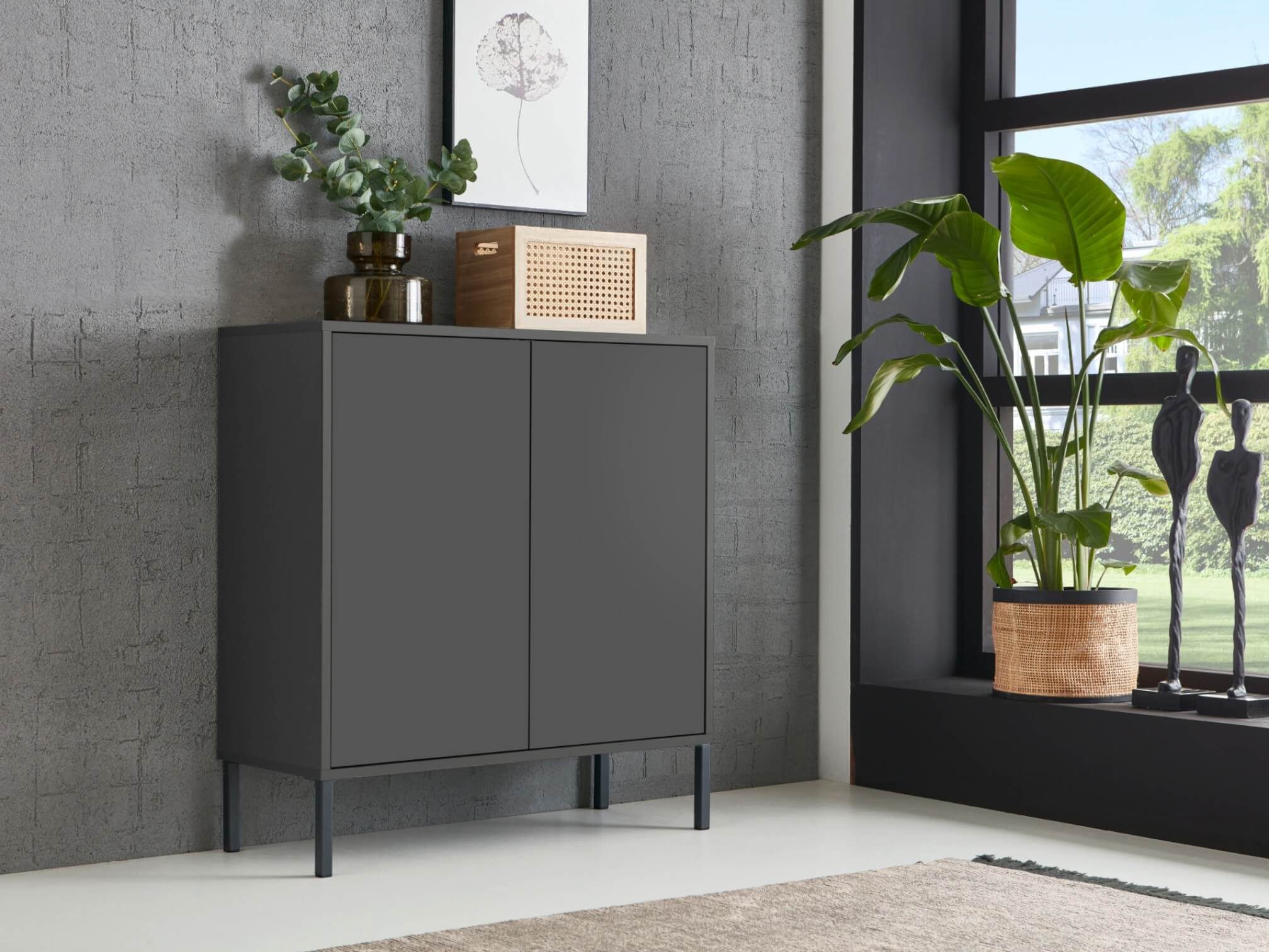 BMG Möbel Schuhkommode Mailand 4 (Schuhschrank Aktenschrank Kommode Anrichte, mit hochwertigen Metallfüßen), Push-to-Open-Funktion