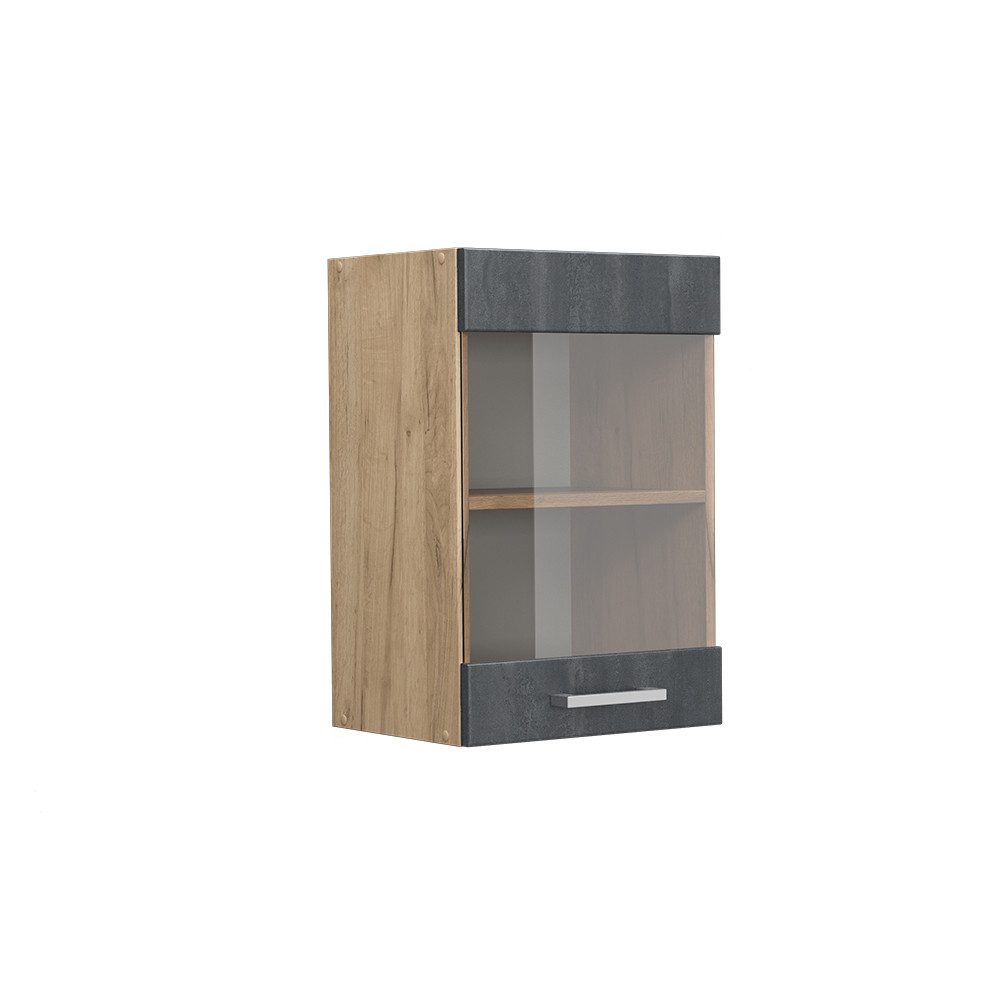 Vicco Glashängeschrank R-Line, Schwarz Beton/Goldkraft Eiche, günstig online kaufen