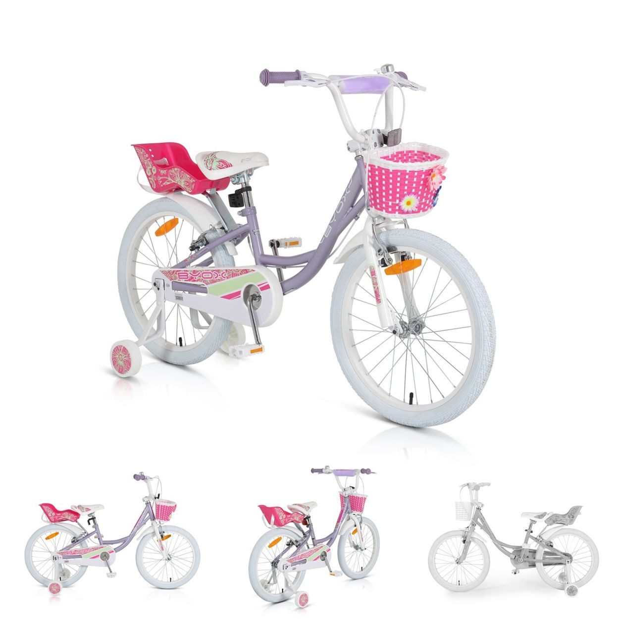Byox Kinderfahrrad Fashion 20 Zoll, 1 Gang 1 Gang, keine, Puppensitz, Frontkorb, tiefer Einstieg, Stützräder, Kettenschutz