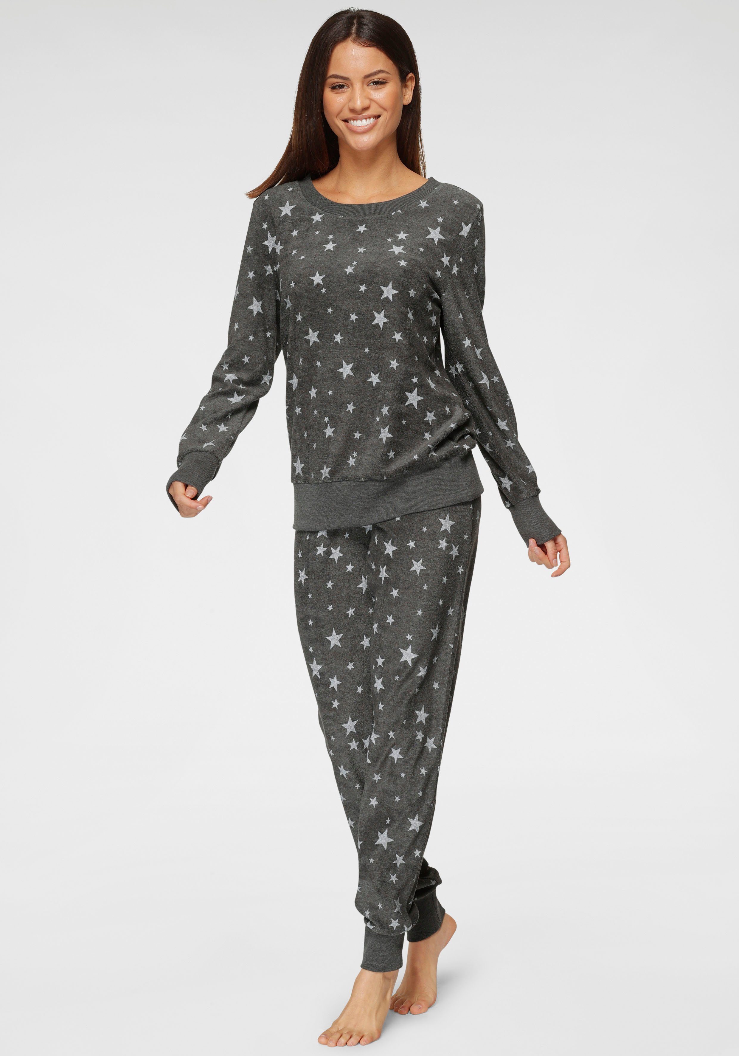 Vivance Dreams Pyjama (2 tlg., 1 Stück) mit Alloverdruck anthrazit-weiß-allover-gemustert | Pyjama-Sets