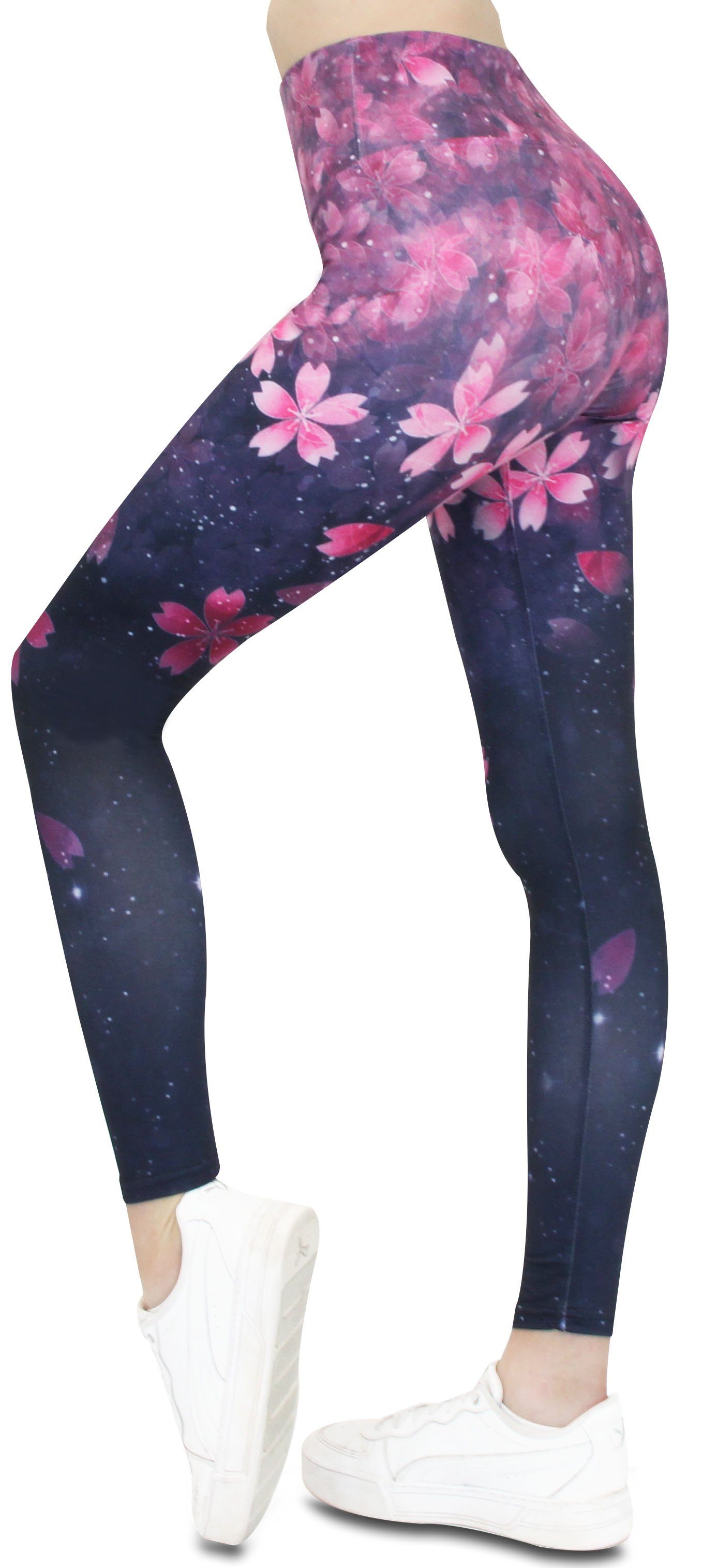 Frentree Leggings für Damen, Lange Sport Leggings, High Waist, Yoga Hose in vielen Farben, Laufhose mit hohem Komfort Blumen Pink