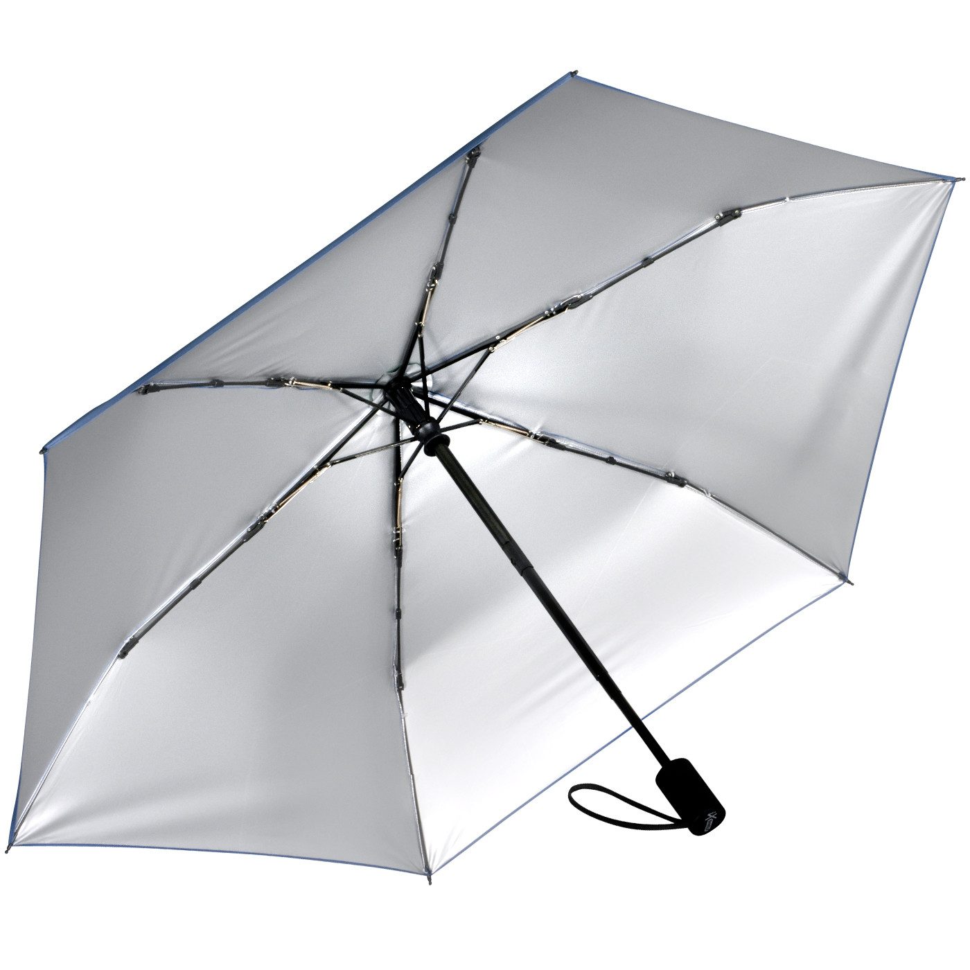 iX-brella Taschenregenschirm Sonnen-Regenschirm mit UPF 50+, UV-Hitze-Schutz, für Damen, mit Auf-Zu-Automatik, innen silber