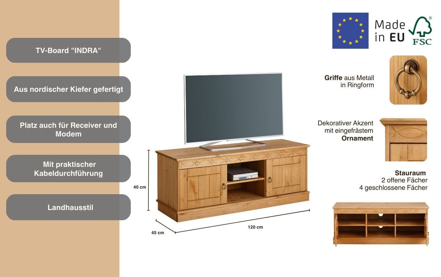 OTTO home TV-Board Indra, wahlweise in 2 Breiten, Fernsehtisch