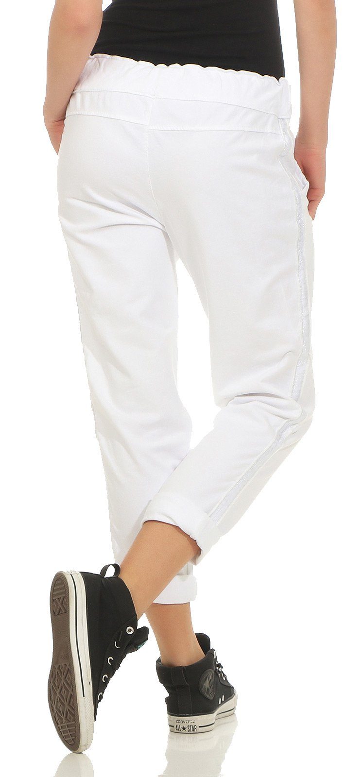 Mississhop Jogginghose Damen Baumwollhose seitlichen Glitzerstreifen Einheistgröße. 38-42