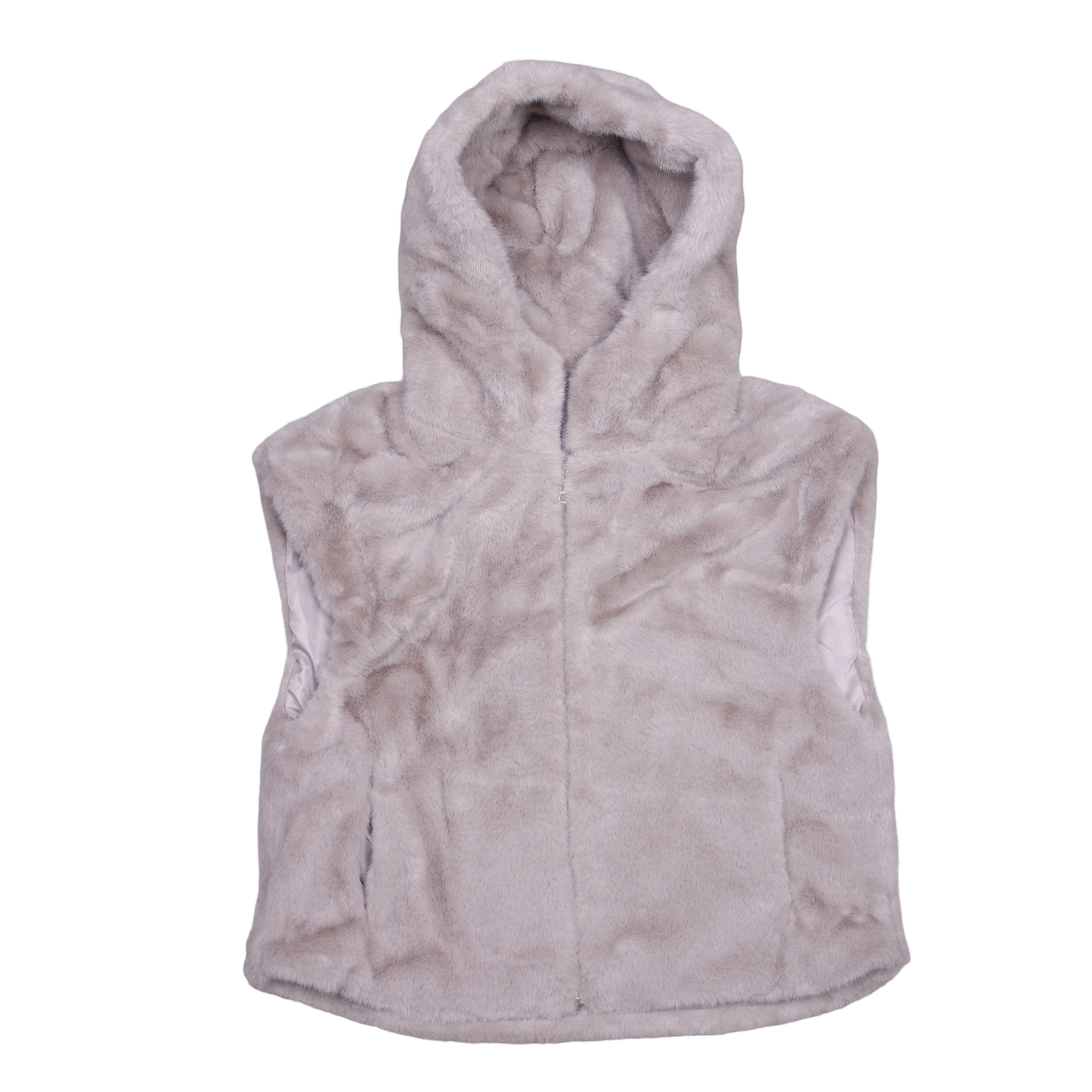 MIRROSI Plüschweste Damen Weste mit Kapuze, Teddy Kunstfell Optik, OneSize 38 40 42 weich & warm – 2 Seitentaschen