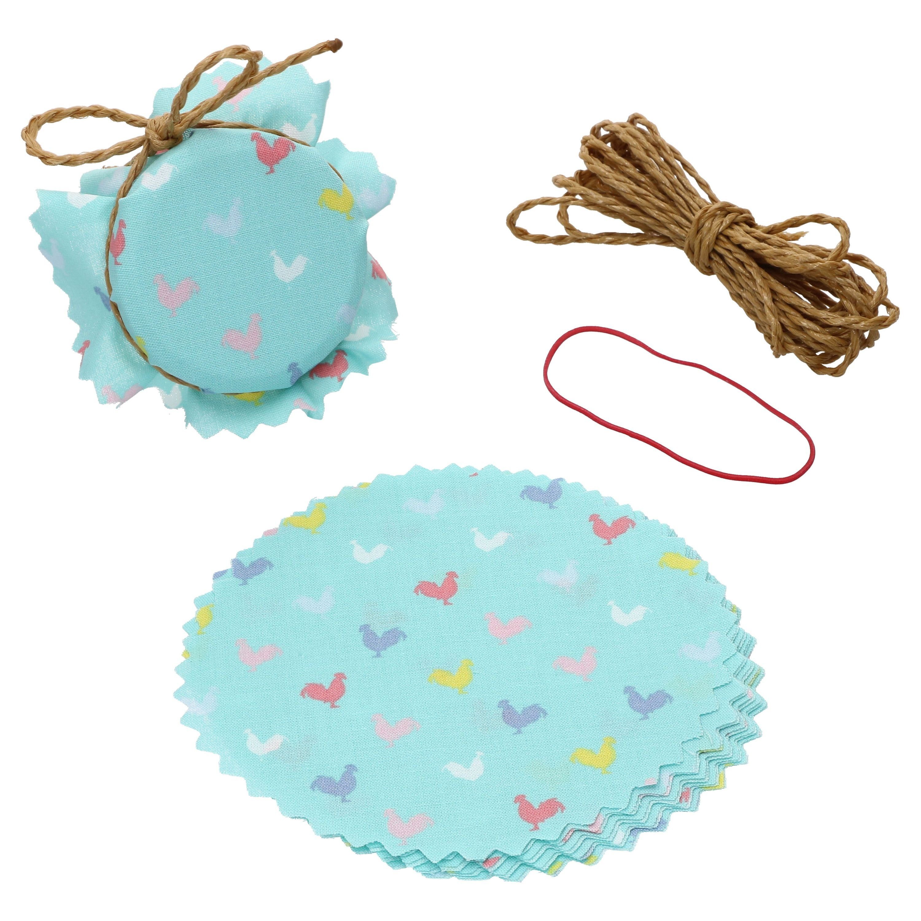 Einmachglas Sturzglas Stoffdeckchen 10 Stück bunte Hühner Gummiband Jute-Schnur