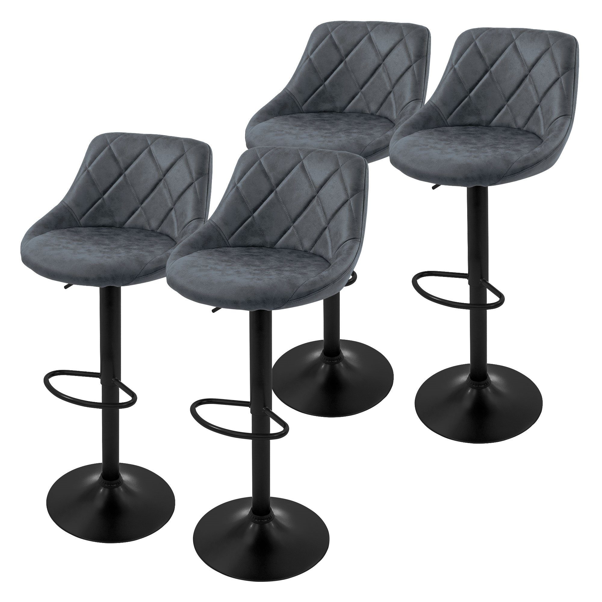 ML-DESIGN Barhocker Gepolsterter Barstuhl mit Rückenlehne und Fußstütze, 360° drehbar (4 St), Drehstuhl höhenverstellbar 62-82 cm 4er Set Anthrazit aus Kunstleder