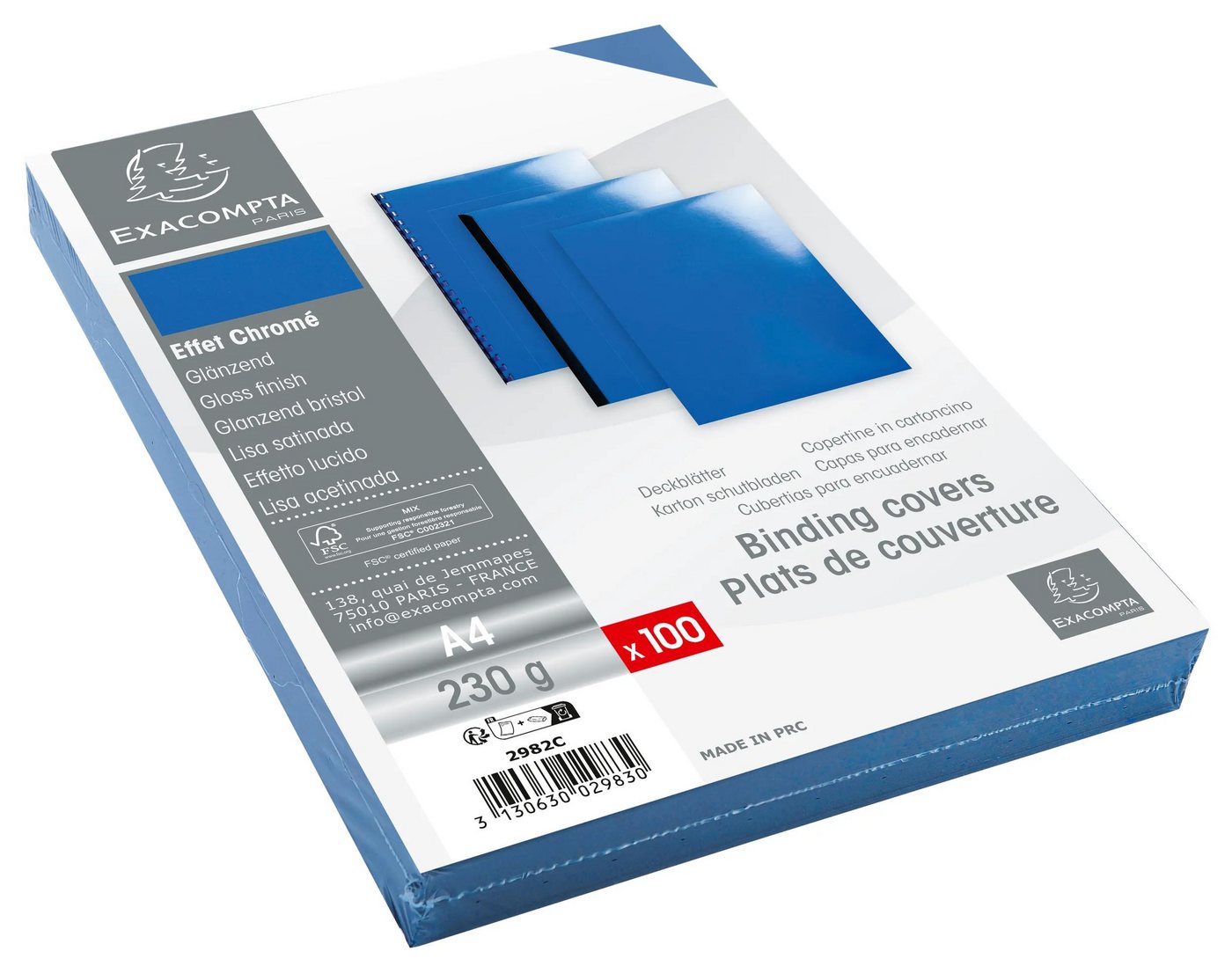 Thumbnail - EXACOMPTA Buchbindemappe 100er Pack Einbanddeckel Chromolux Karton 250g/qm, A4, Blau, 2982C, DIN A4 Deckel, (