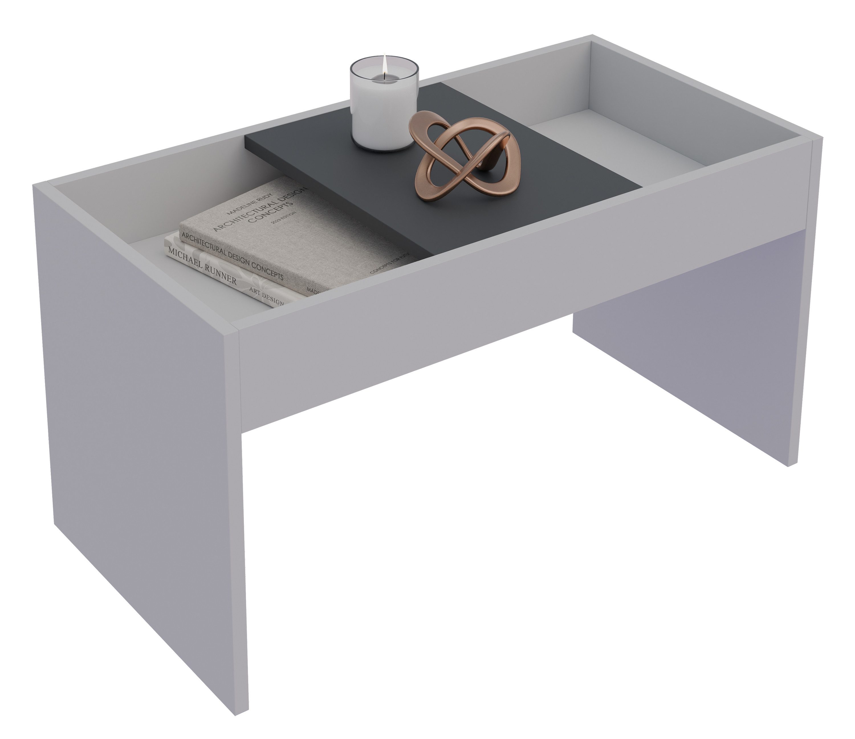 VCM Couchtisch Mantila B. 71 x T. 36 x H. 39 cm, Stauraum für kleine Utensilien, für Wohnzimmer und Mediaraum, 2 Fächer