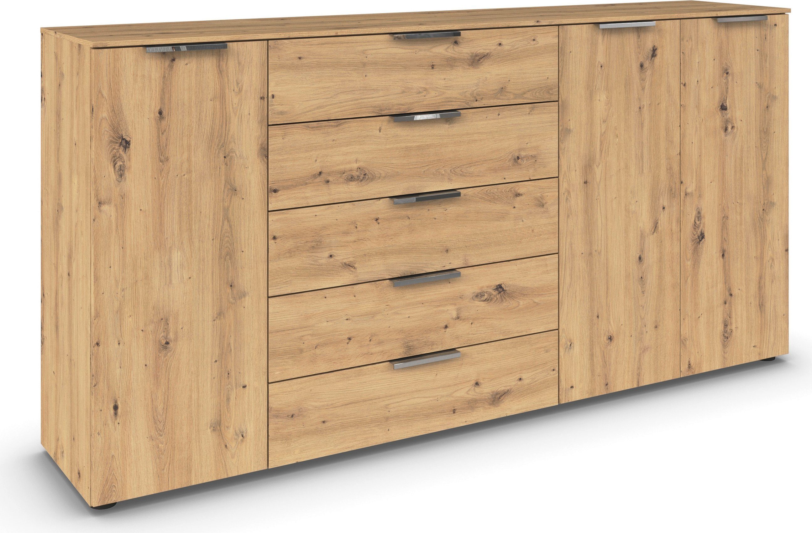 rauch Schubkastenkommode Kommode Türkommode Sideboard Kombikommode FLIPP (Breite 200 cm mit 4 Einlegeböden), 3-türig mit 5 Schubladen und Soft-Close-Funktion