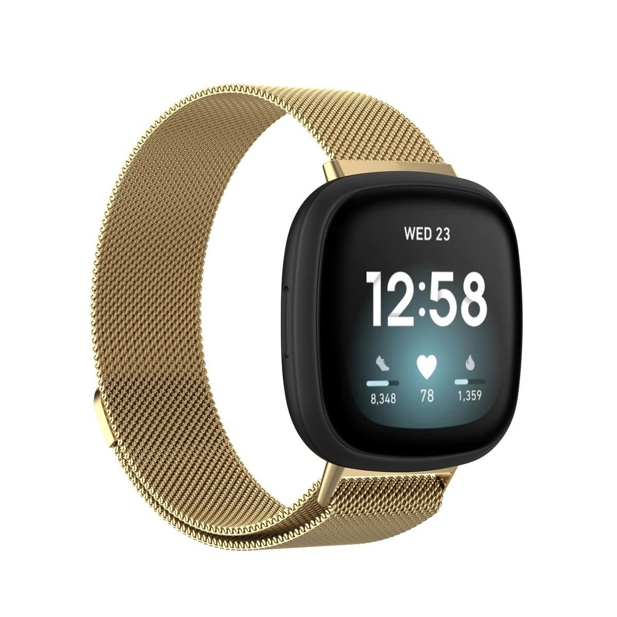 Wigento Smartwatch-Armband Für Fitbit Versa 4 + 3 / Sense 1+ 2 Magnet Metall Watch Uhr Ersatz Armband Gold