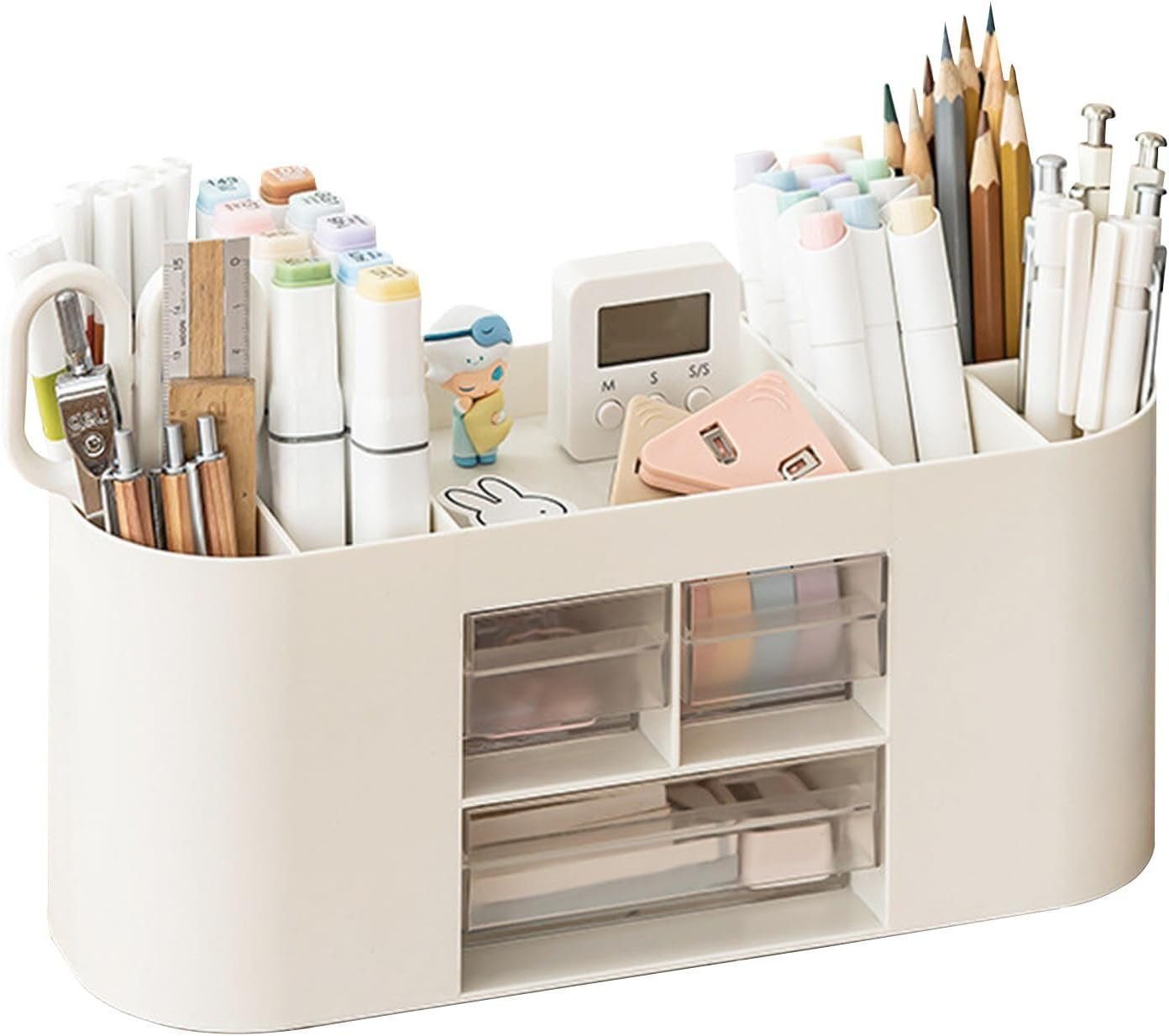 Ophy Organizer Schreibtischorganizer mit 10 Fächern & Doppelschicht (transparente Aufbewahrungsbox), für Stifte, Buntstifte und Schreibwaren (große Kapazität)