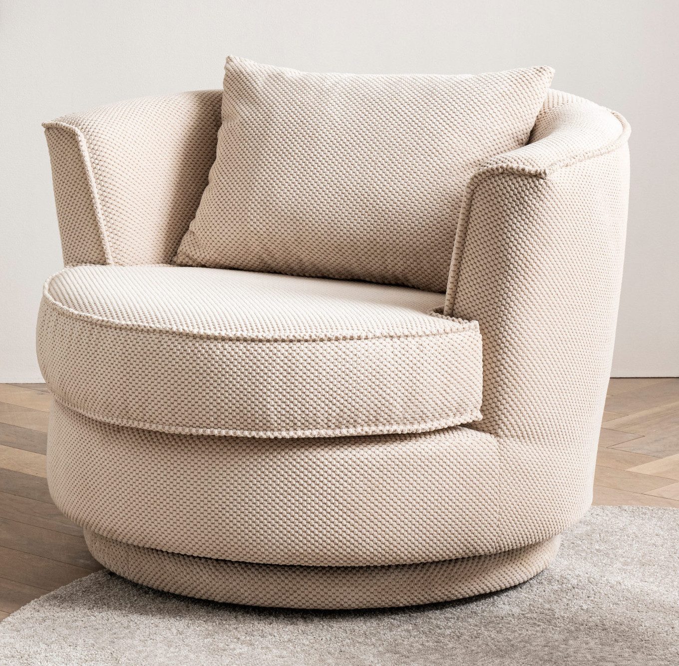 Furn.Design Loveseat Comfy (Komfortsessel in wollweiß Web-Velour, inkl. Kissen, Ø 95 cm), 360° drehbar