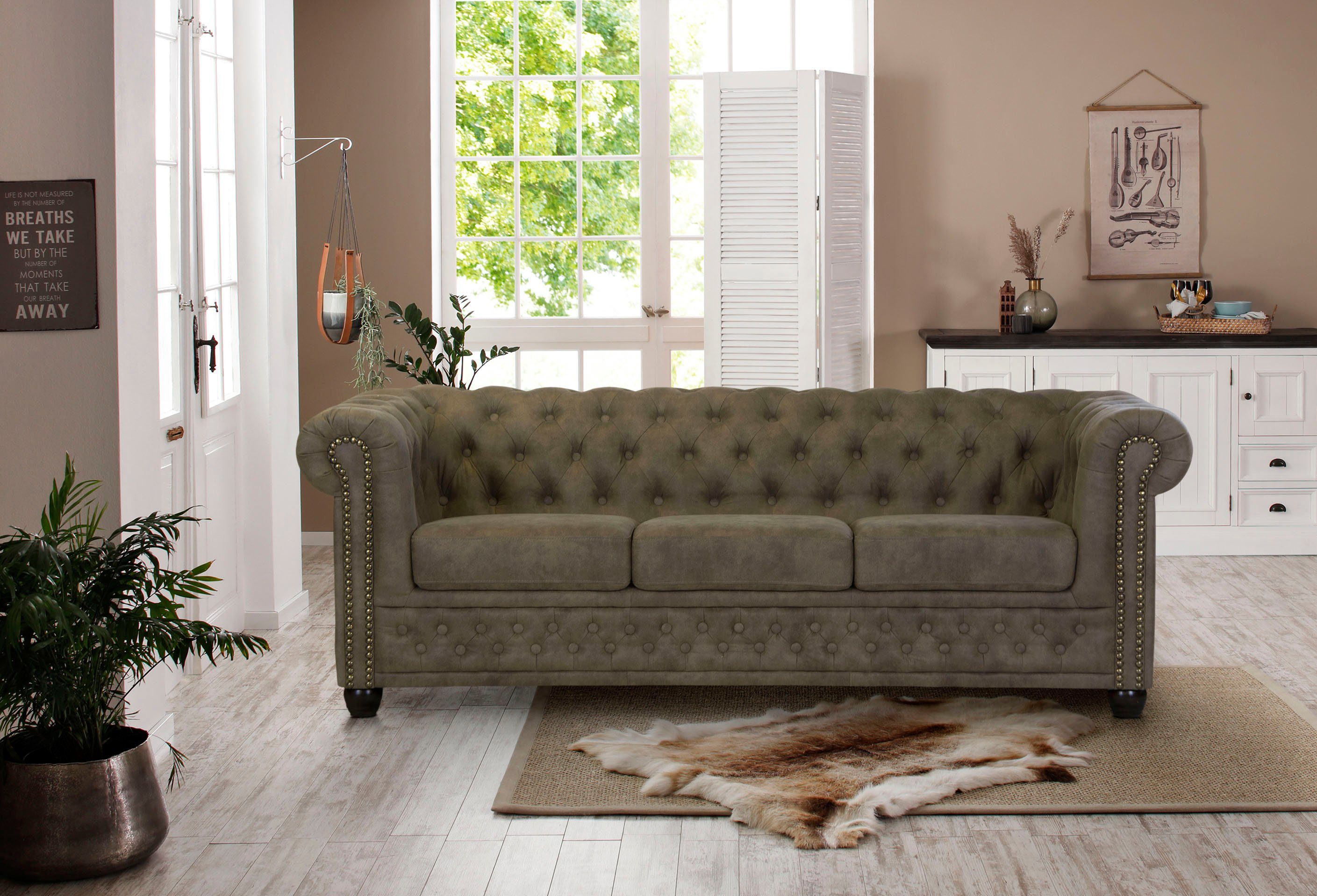 Home affaire Chesterfield-Sofa Rysum, Chesterfield-Optik, in 2 Bezugsqualitäten, 2 Ausf. schnell lieferbar