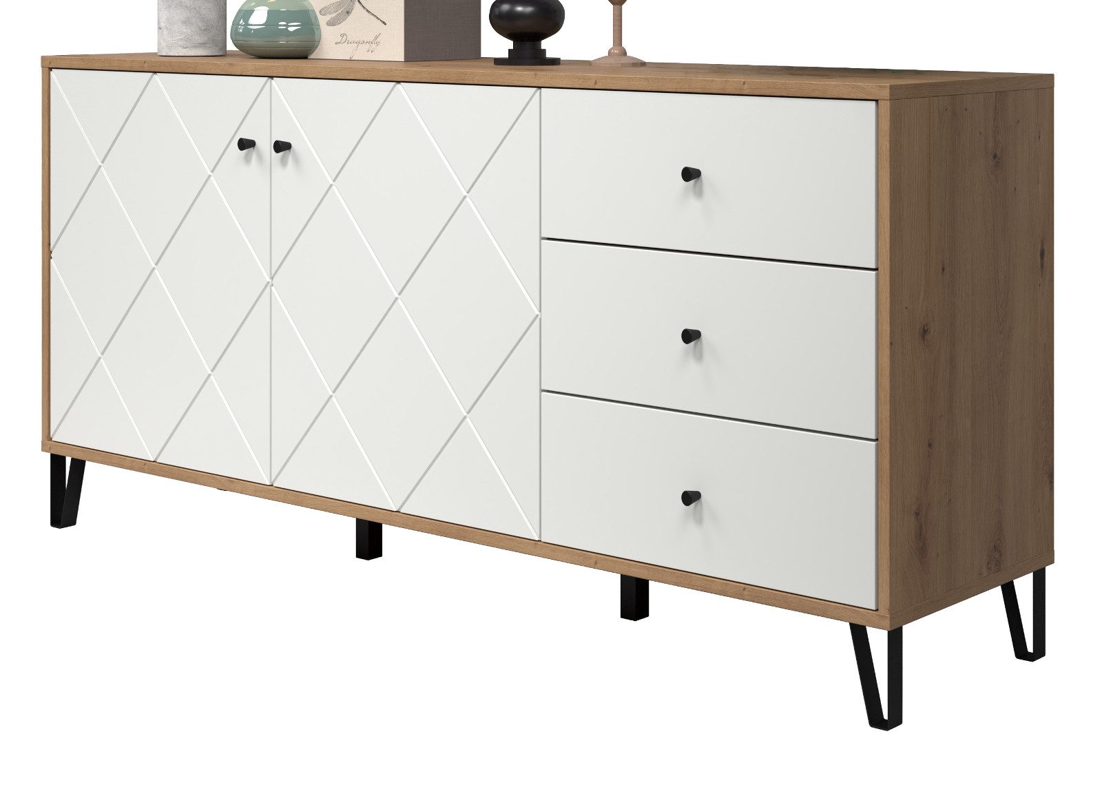 Furn.Design Sideboard Tough (Anrichte in Artisan Eiche und weiß, 183 x 76 cm), mit Soft-Close-Funktion