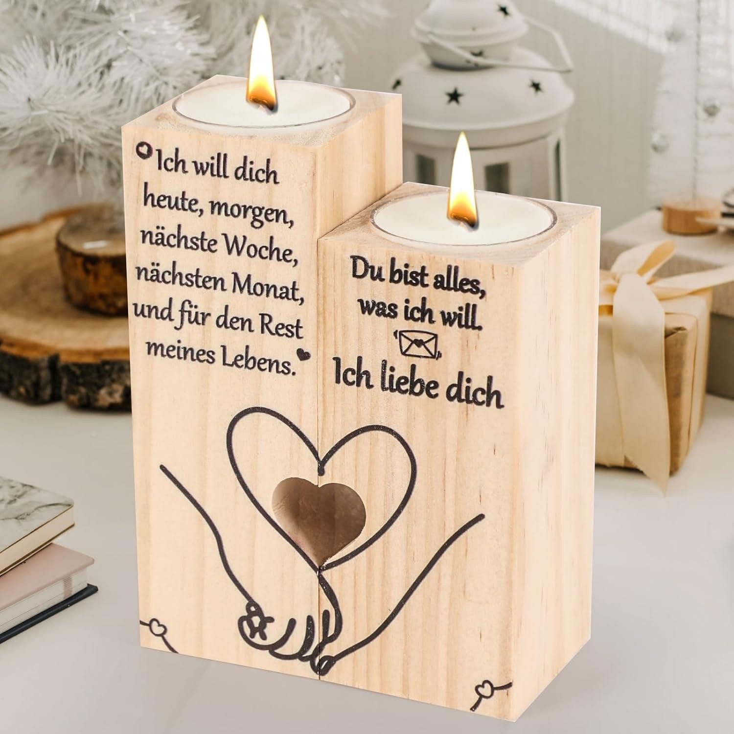 LuxusKollektion Kerzenständer Ich Liebe Dich Kerzenständer Holz Herzform Jahrestagsgeschenk (1 St)