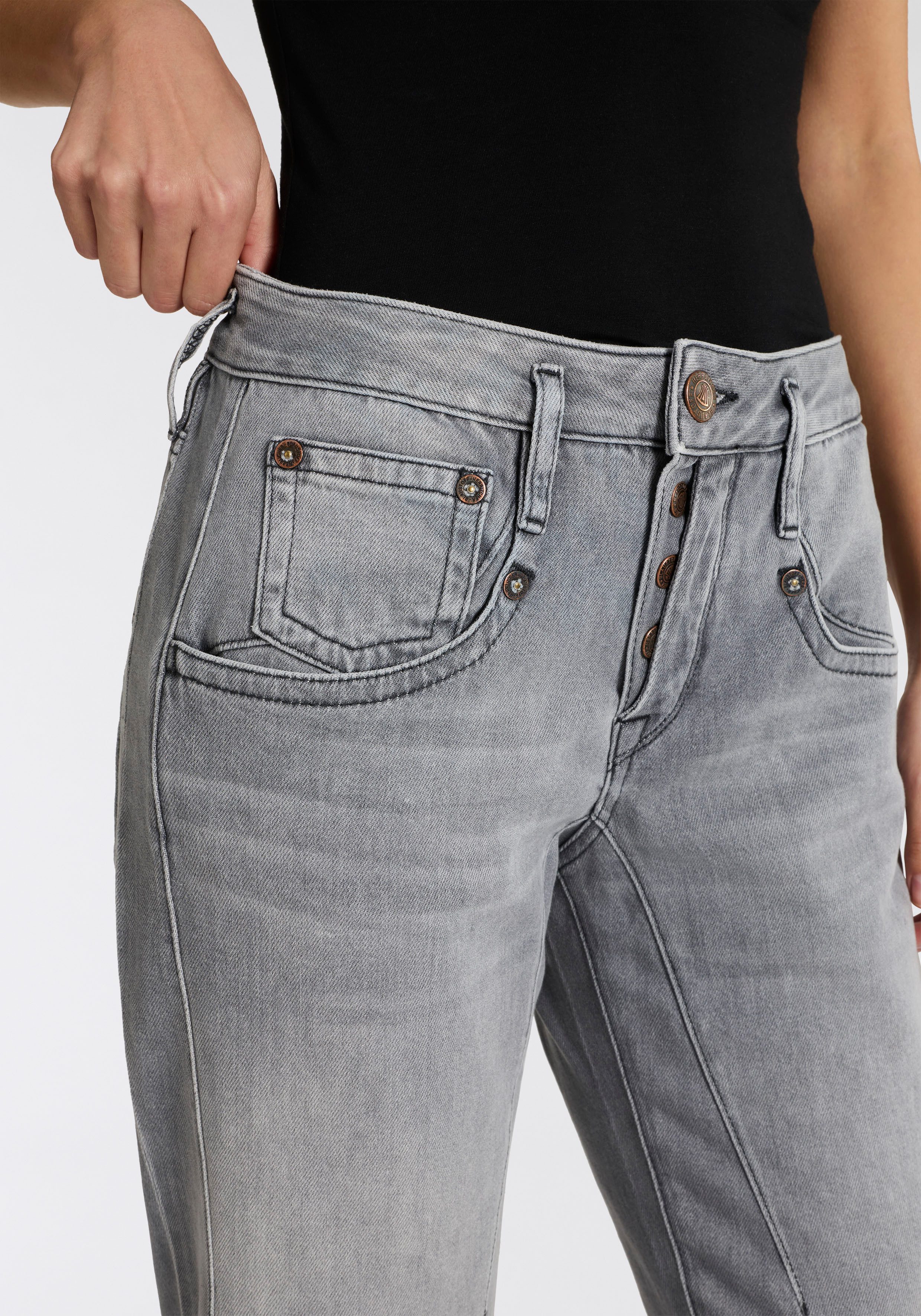 Herrlicher Boyfriend-Jeans Shyra Tap Denim Grey Light Stretch High Waist mit Umschlagsaum
