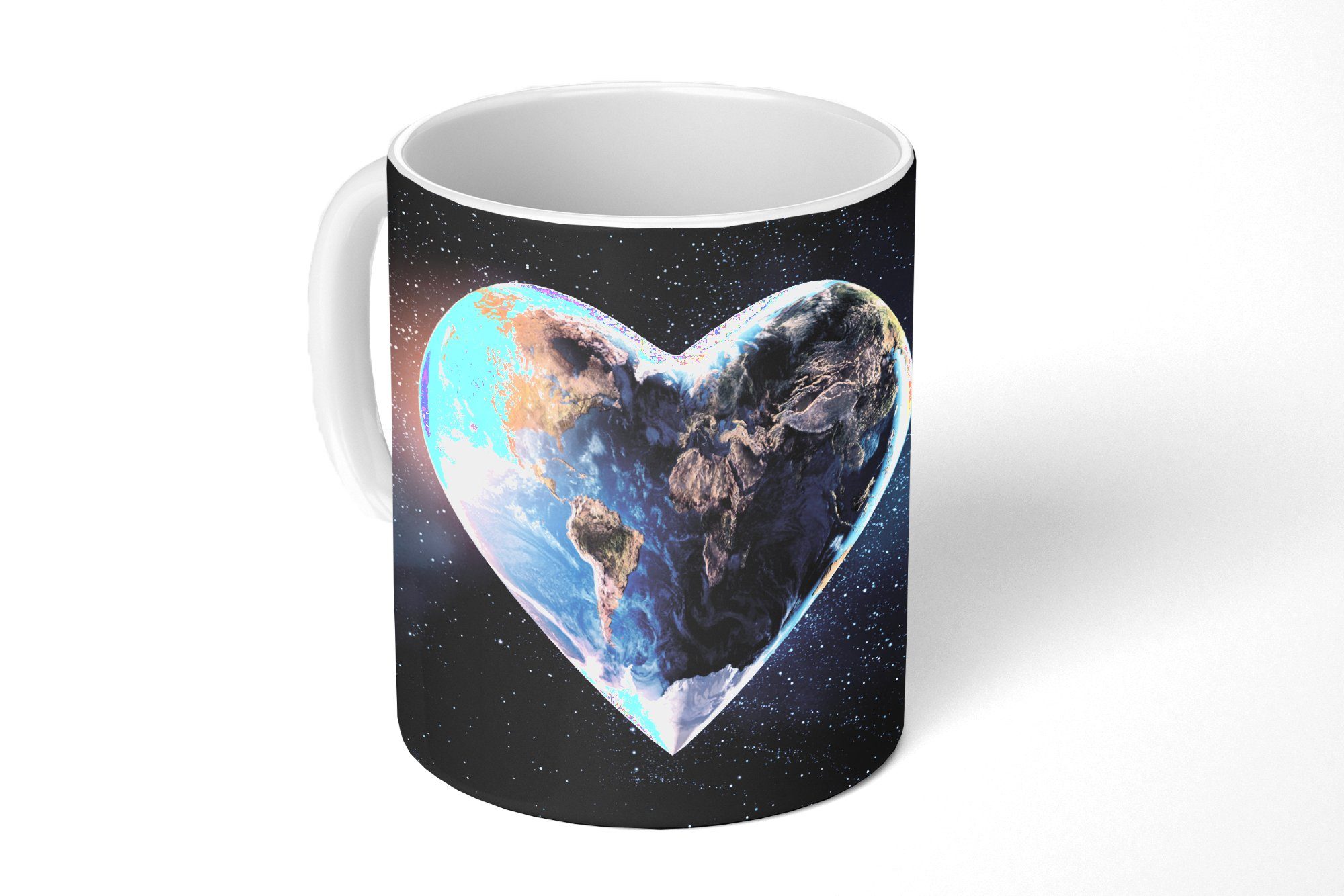 MuchoWow Tasse Globus - Herz - Raum, 1-tlg., Keramik, Kaffeetassen, Teetasse, Becher, Kaffeebecher, Geschenk