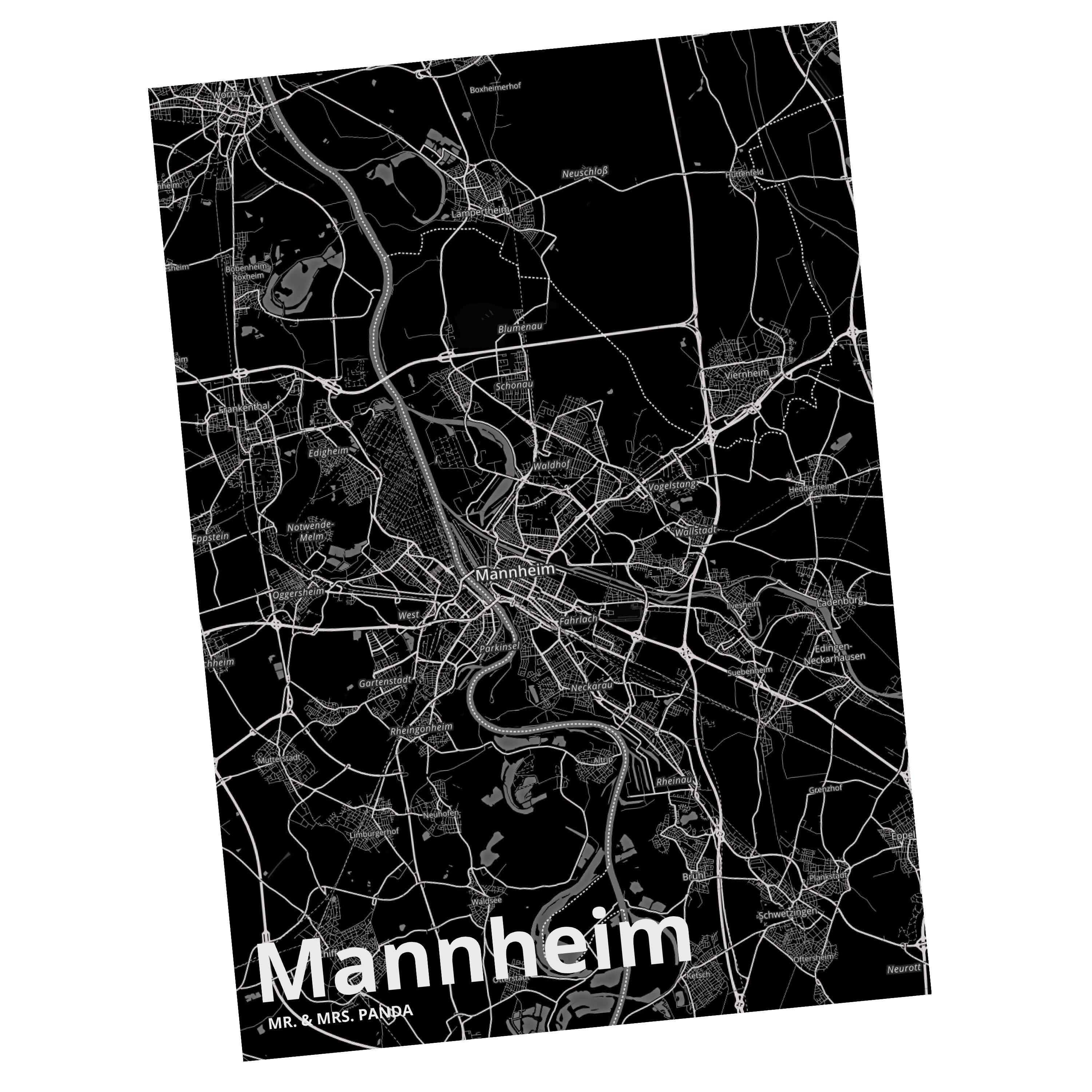Mr. & Mrs. Panda Postkarte Mannheim - Geschenk, Dorf, Grußkarte, Stadt, Einladungskarte, Geschen