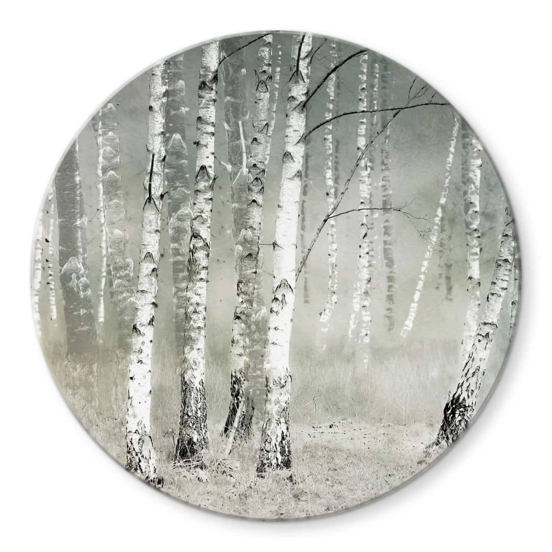 K&L Wall Art Glasbild Glas Wandbild Rund Glasbild Talen Morgenruhe Gemälde Wald, Wandschutz Deko Bilder
