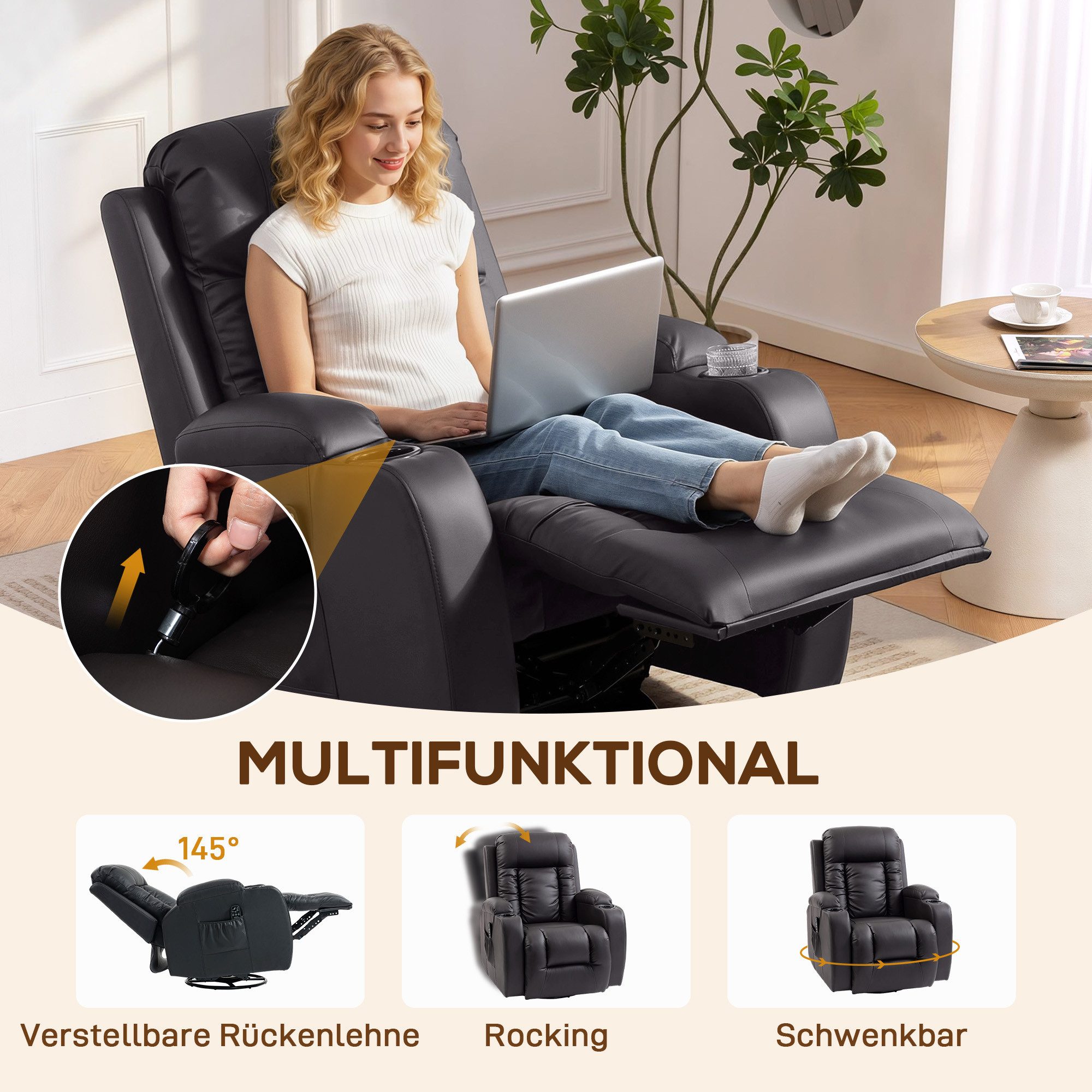 HOMCOM Massagesessel Fernsehsessel mit 8 Massagemodi, Fernbedienung (Relaxsessel, 1-St., Fernsehsessel), Massage- und Wärmefunktion, Hellgrau – Bild 5 von 5