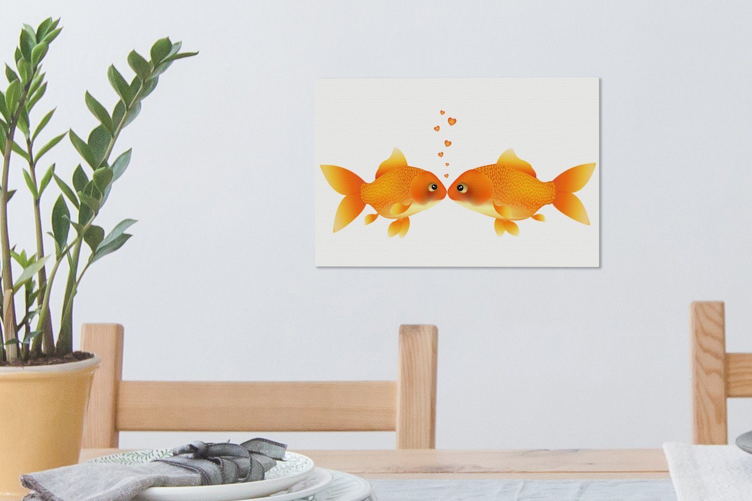 Eine von Wandbild cm Leinwandbilder, Goldfischen, Aufhängefertig, OneMillionCanvasses® St), 30x20 Leinwandbild Wanddeko, Illustration (1 küssenden