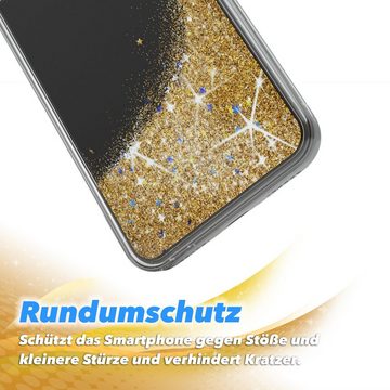 EAZY CASE Handyhülle Liquid Glittery Case für iPhone X / iPhone XS 5,8 Zoll, Durchsichtig Back Case Handy Softcase Silikonhülle Glitzer Cover Gold