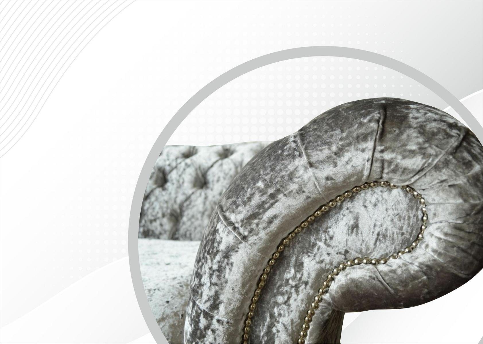 Xlmoebel Chesterfield-Sofa Chesterfield Polster Couch Stoff Samt Silber 4-Sitzer Garnitur, Hergestellt in Europa