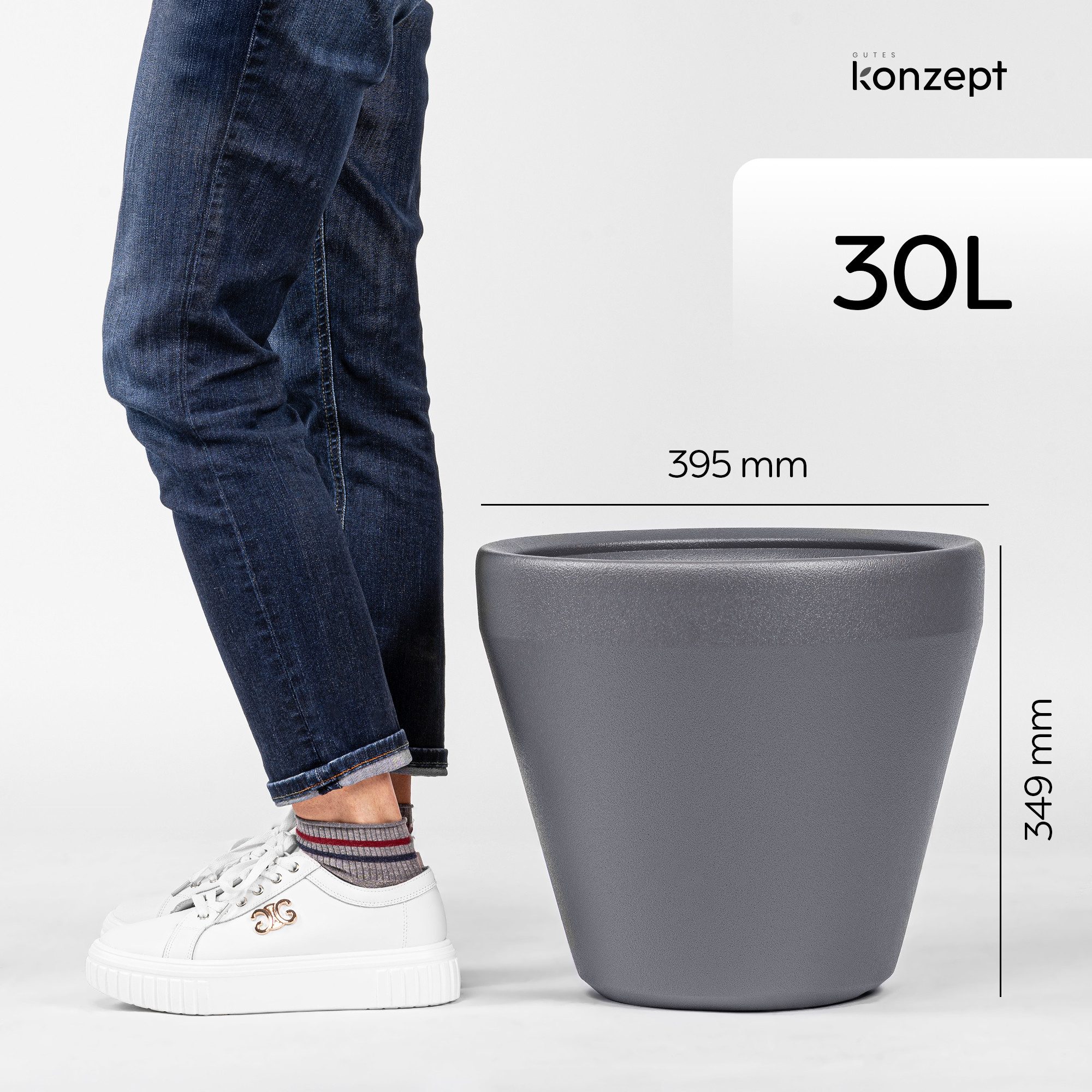 KONZEPT Übertopf Ø 40 cm aus Kunststoff, 30 L, in Ton-Optik, für Innen & Außen, Ton-Optik, glatte Oberfläche, 30 L