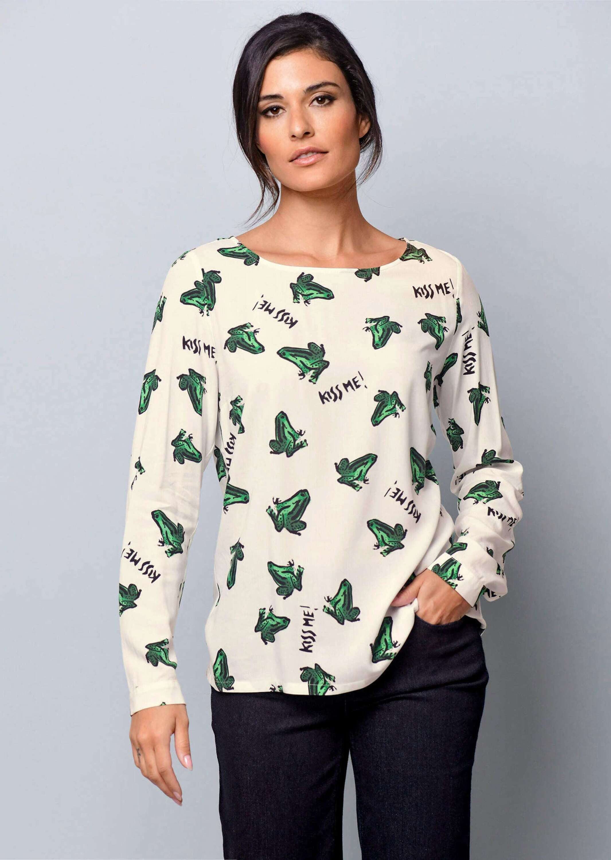 Schlupfbluse Bluse mit Druckdessin "Frösche"