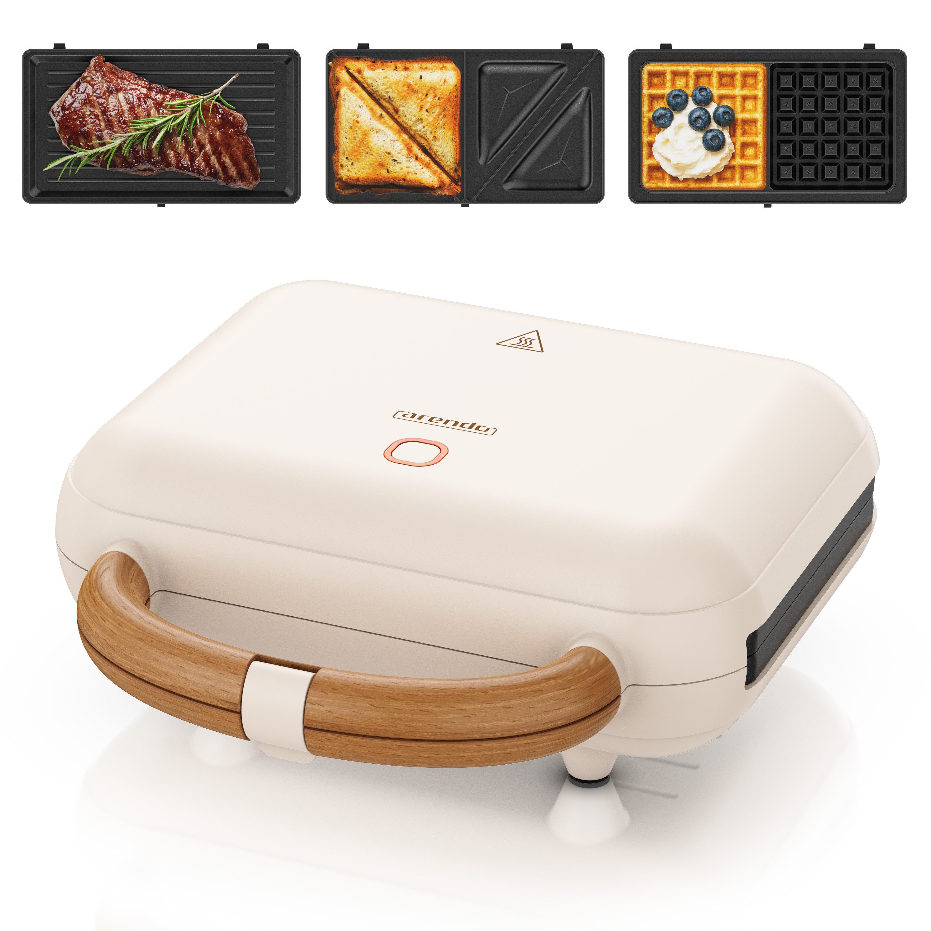 Arendo 3-in-1-Sandwichmaker Waffeleisen & Kontaktgrill, Antihaftbeschichtete abnehmbare Platten, 900 W, 2 Zonen Panini Grill mit …