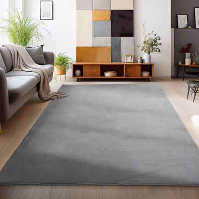 Teppich Unicolor - Einfarbig, HomebyHome, Läufer, Höhe: 7 mm, Kurzflor Rund Teppich Anti-Rutsch Rückseite Waschbar Flauschiger