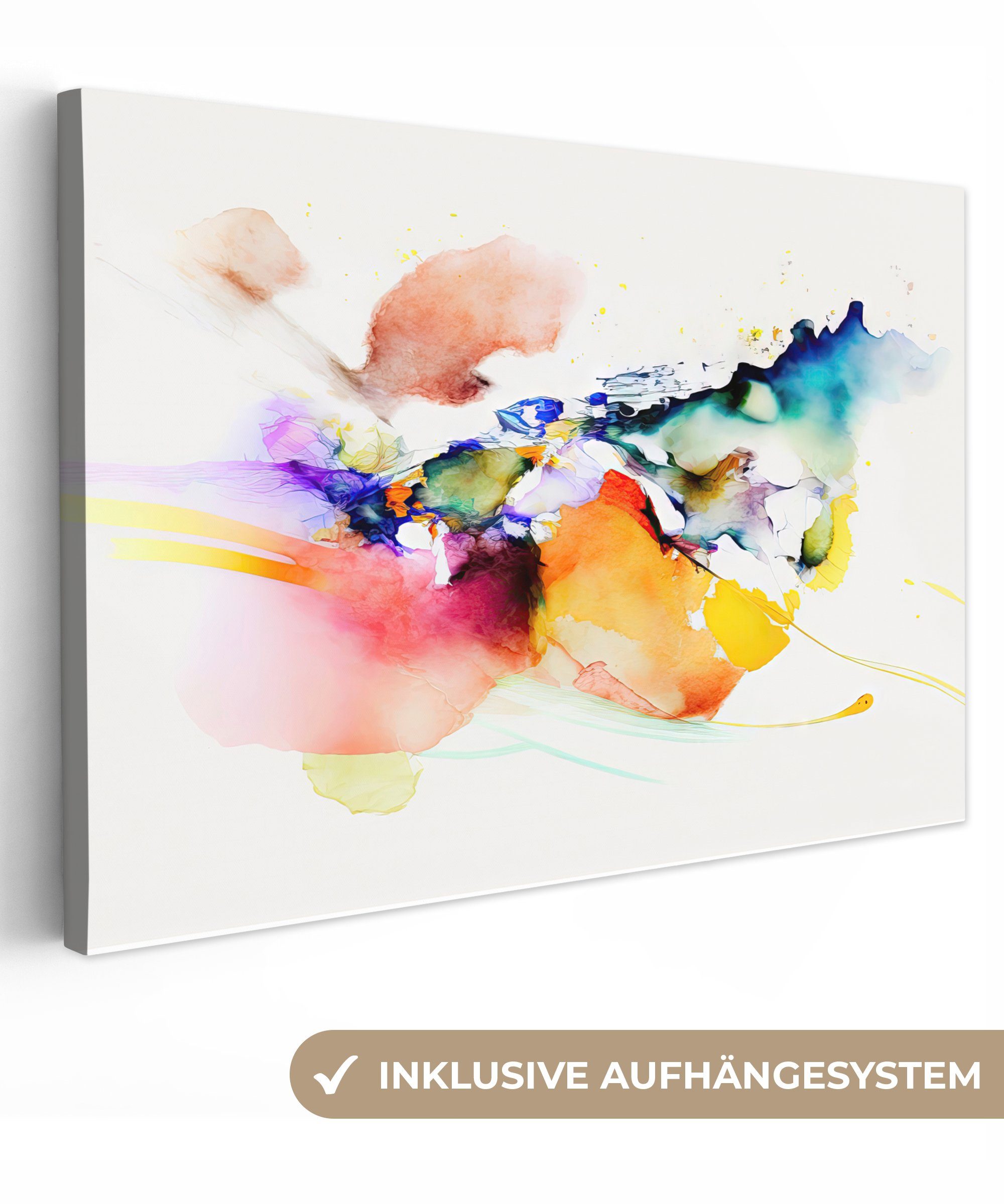 OneMillionCanvasses® Leinwandbild Aquarell - Regenbogen - Abstrakt - Kunst, (1 St), Wandbild für alle Wohnbereiche, Gemälde, XXL, großes, 120x80 cm