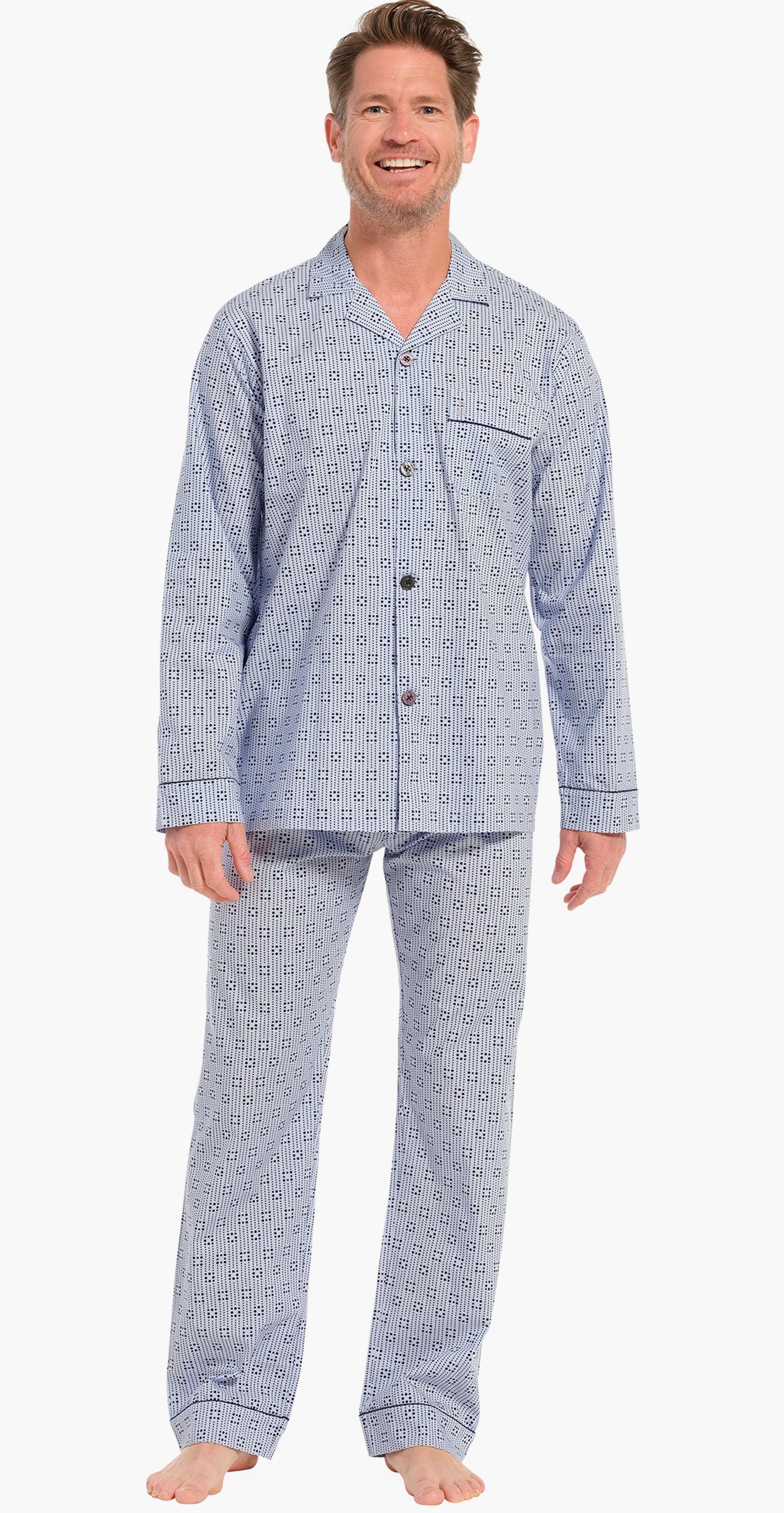 Robson Schlafanzug Herren Pyjama geknöpft klassisch (2 tlg) Baumwolle