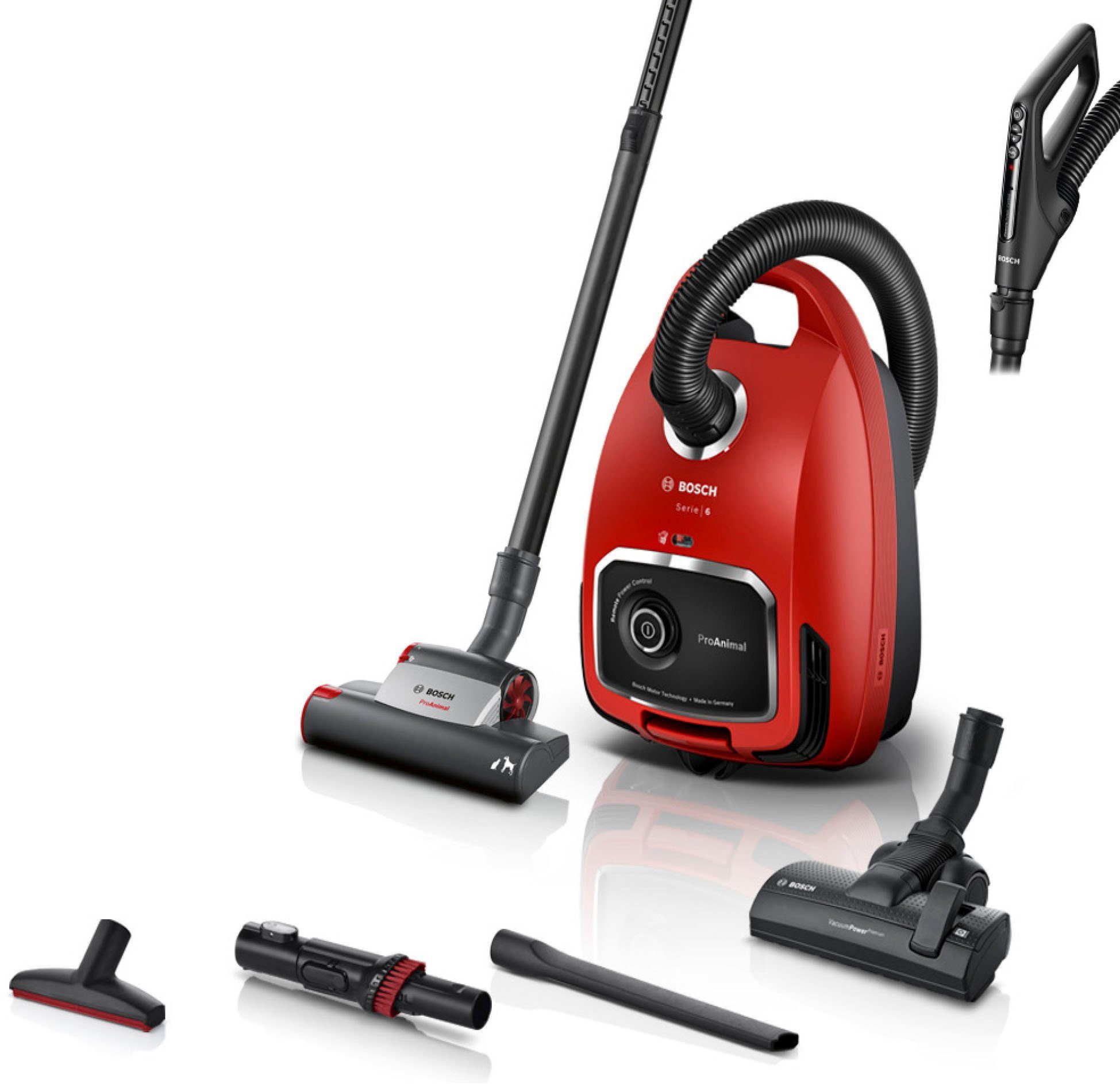 BOSCH Bodenstaubsauger ProAnimal Serie 6 BGL6TPET, Ideal Für Tierhaare Und Allergiker, 700 W, mit Beutel, Hygiene-Filter, Für Parkett, Teppich, Fliesen, Starke Saugkraft, Rot