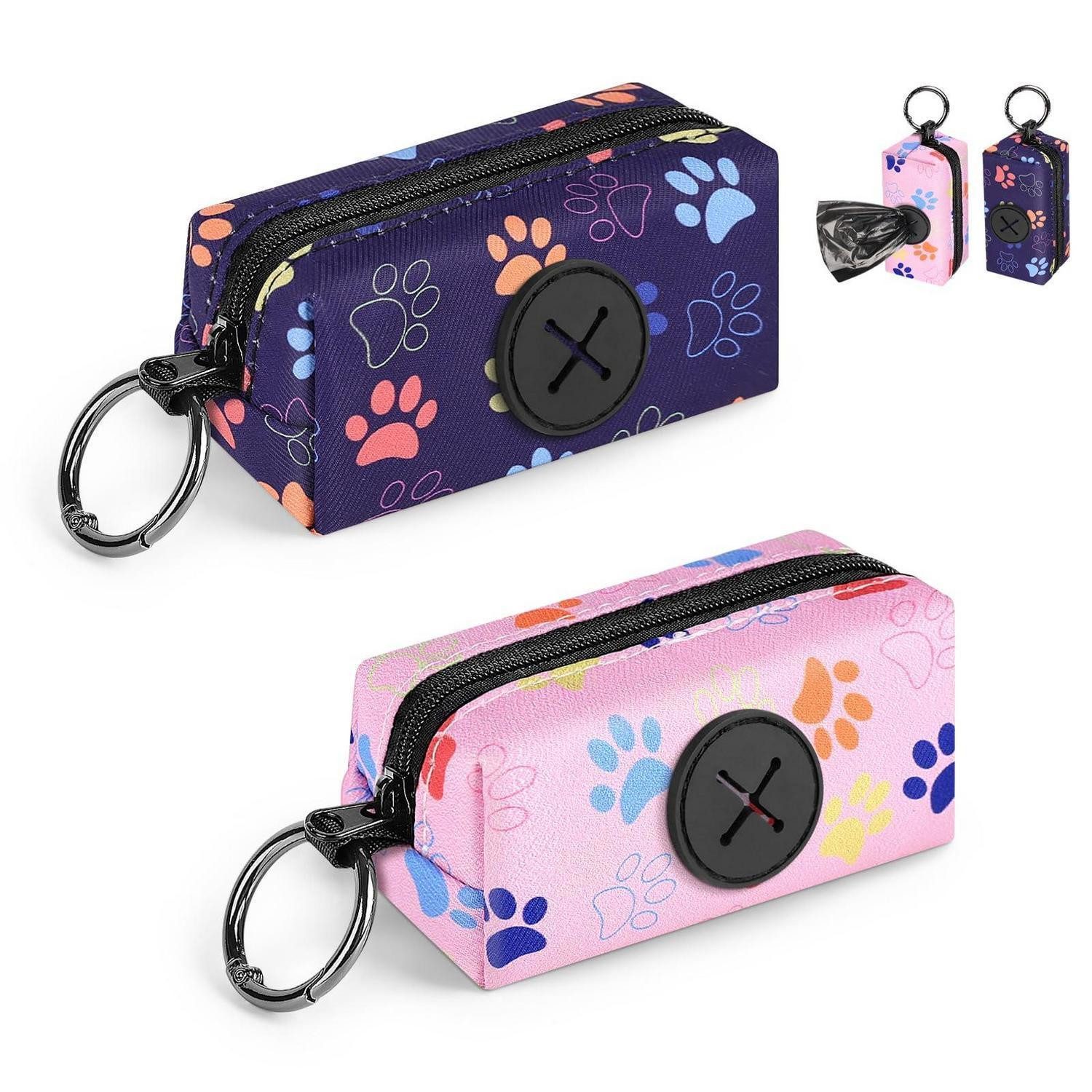 LuxusKollektion Leckerlibeutel 2er Set Hunde Kotbeutelspender Pfotenmuster Blau/Rosa
