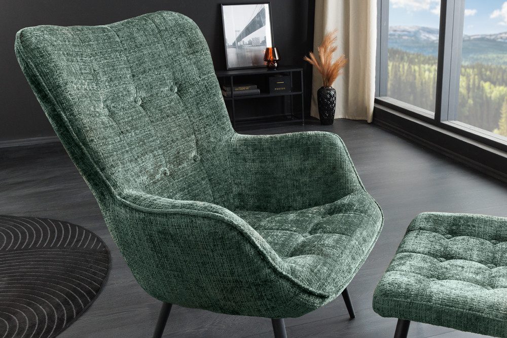 riess-ambiente Sessel SCANDINAVIA grün/schwarz - Chenille Cremona, Metall, mit Armlehne (Einzelartikel, 1-St), gepolsteter Lesesessel - ideal für Wohn-, Gäste- & Schlafzimmer