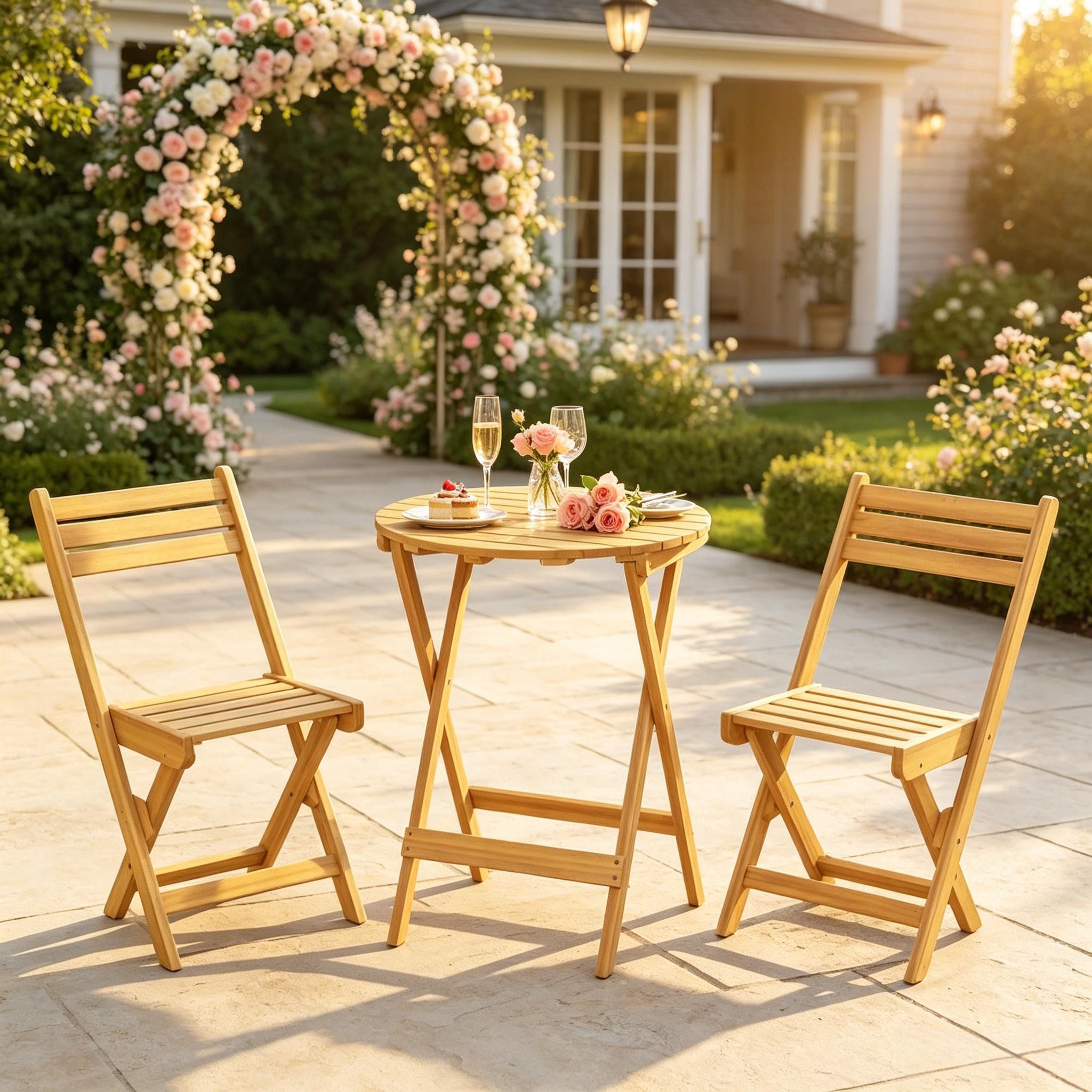 FELIXLEO Bistrotisch Bistro Set Klapptisch 2 Klappstühle Outdoor Gartenmöbel (1-St)
