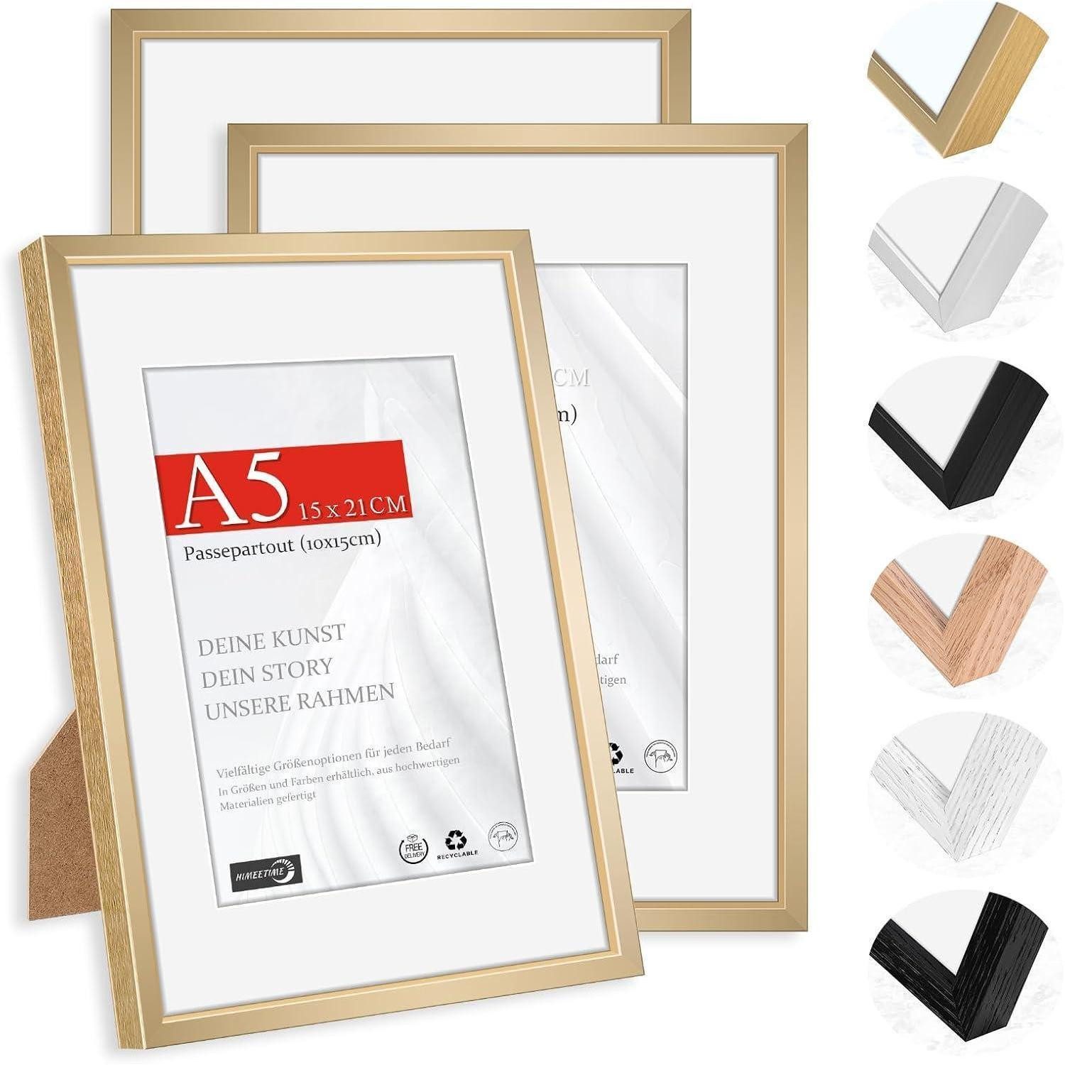 LuxusKollektion Bilderrahmen-Set Bilderrahmen A5 Champagnergold Aluminium 14,8x21cm